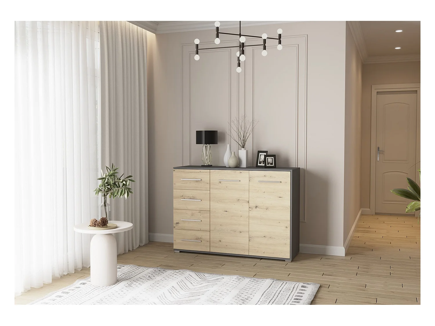 Buffet - Commode Ilario III 135 cm - Aspect mat - Gris - Artisan