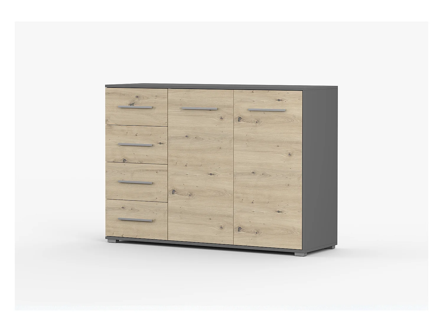 Buffet - Commode Ilario III 135 cm - Aspect mat - Gris - Artisan