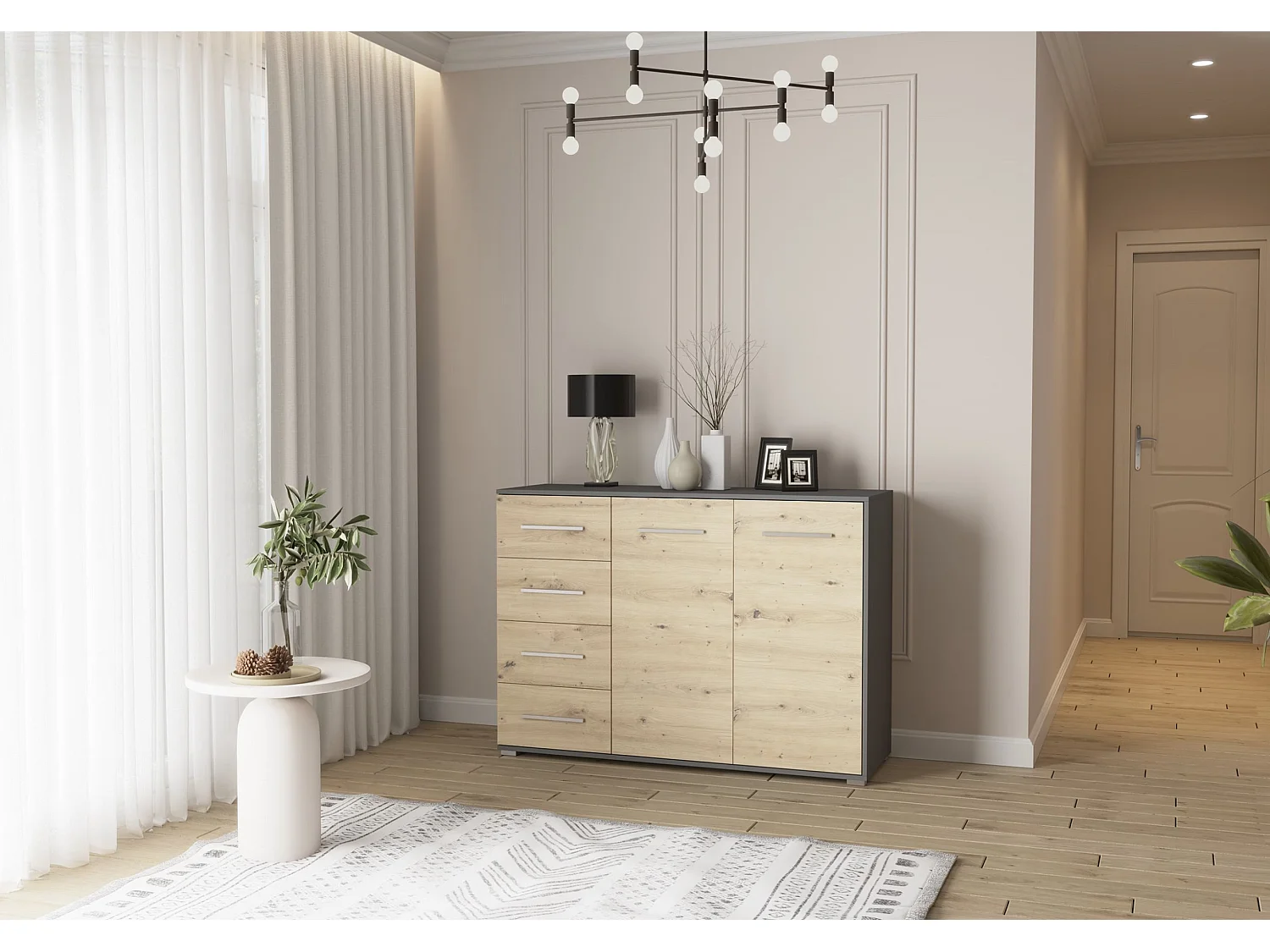 Buffet - Commode Ilario III 135 cm - Aspect mat - Gris - Artisan