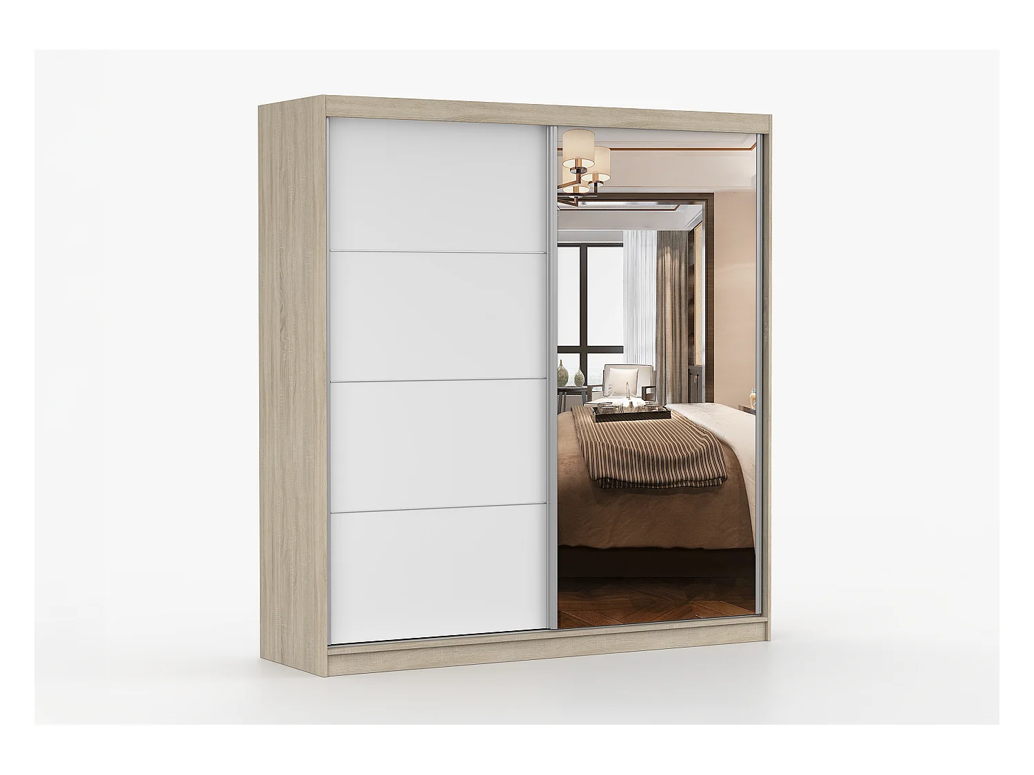 Armoire Helis 203 avec miroir - Chêne - Blanc