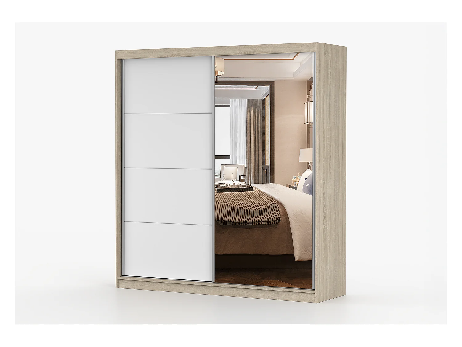 Armoire Helis 203 avec miroir - Chêne - Blanc