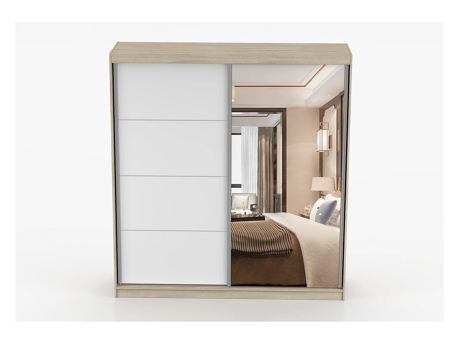 Armoire Helis 203 avec miroir - Chêne - Blanc