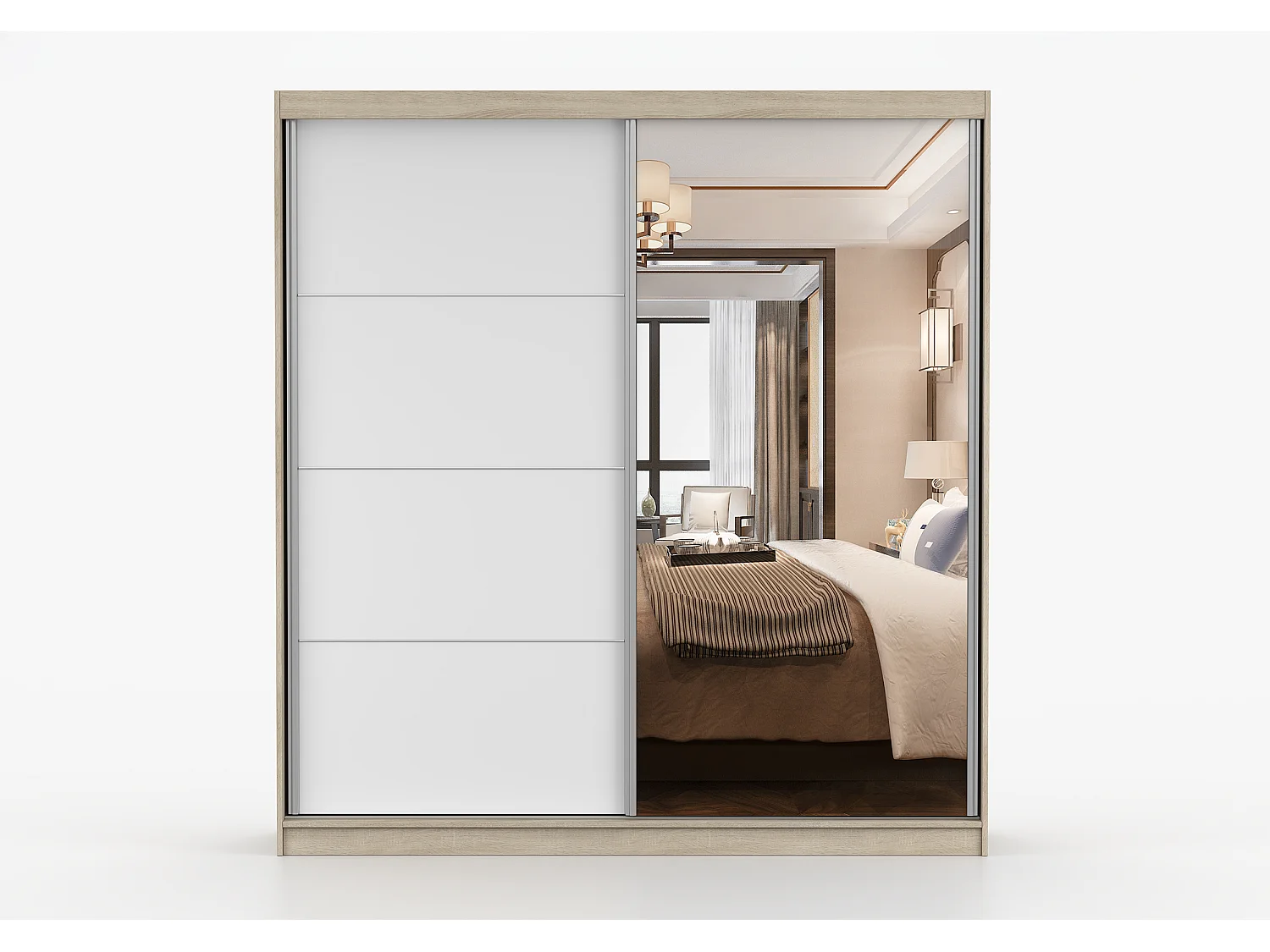 Armoire Helis 203 avec miroir - Chêne - Blanc