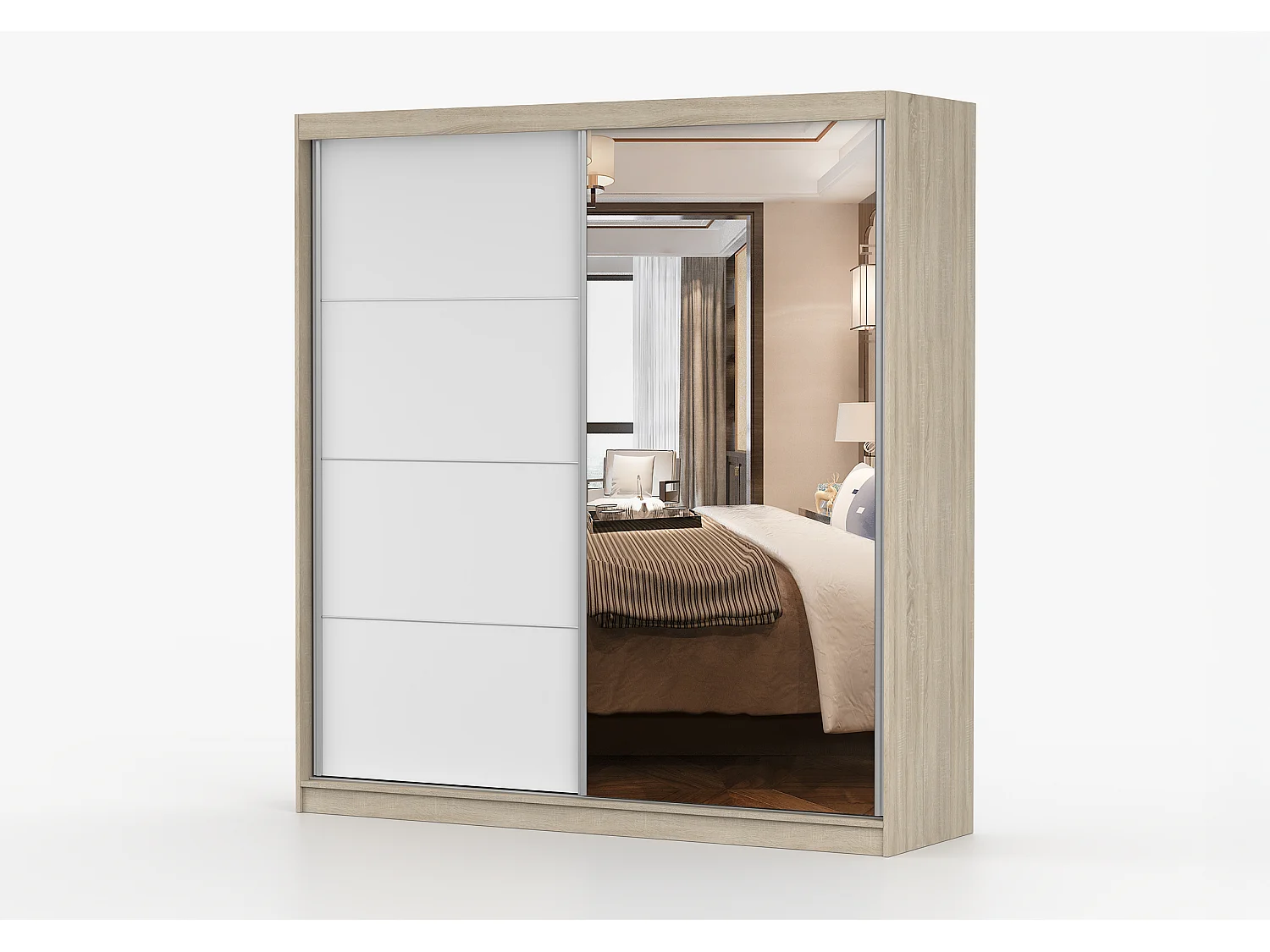Armoire Helis 203 avec miroir - Chêne - Blanc