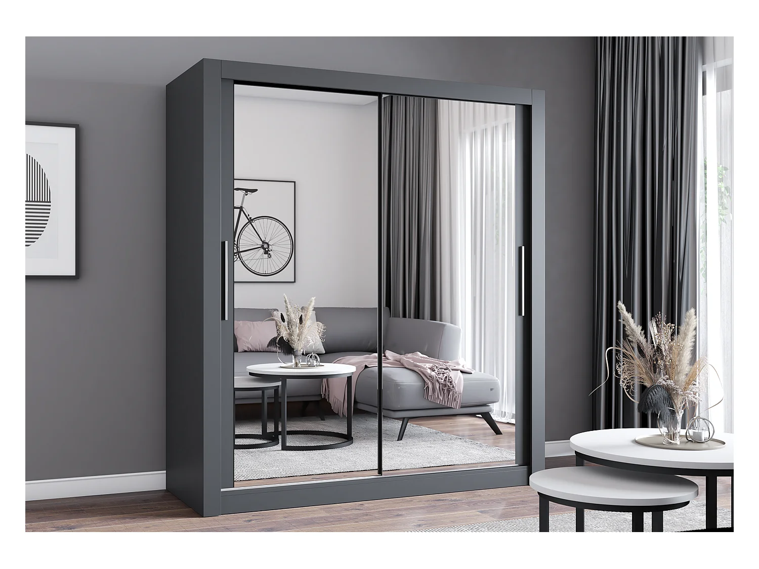 Armoire Miro 180 cm avec miroir - Gris
