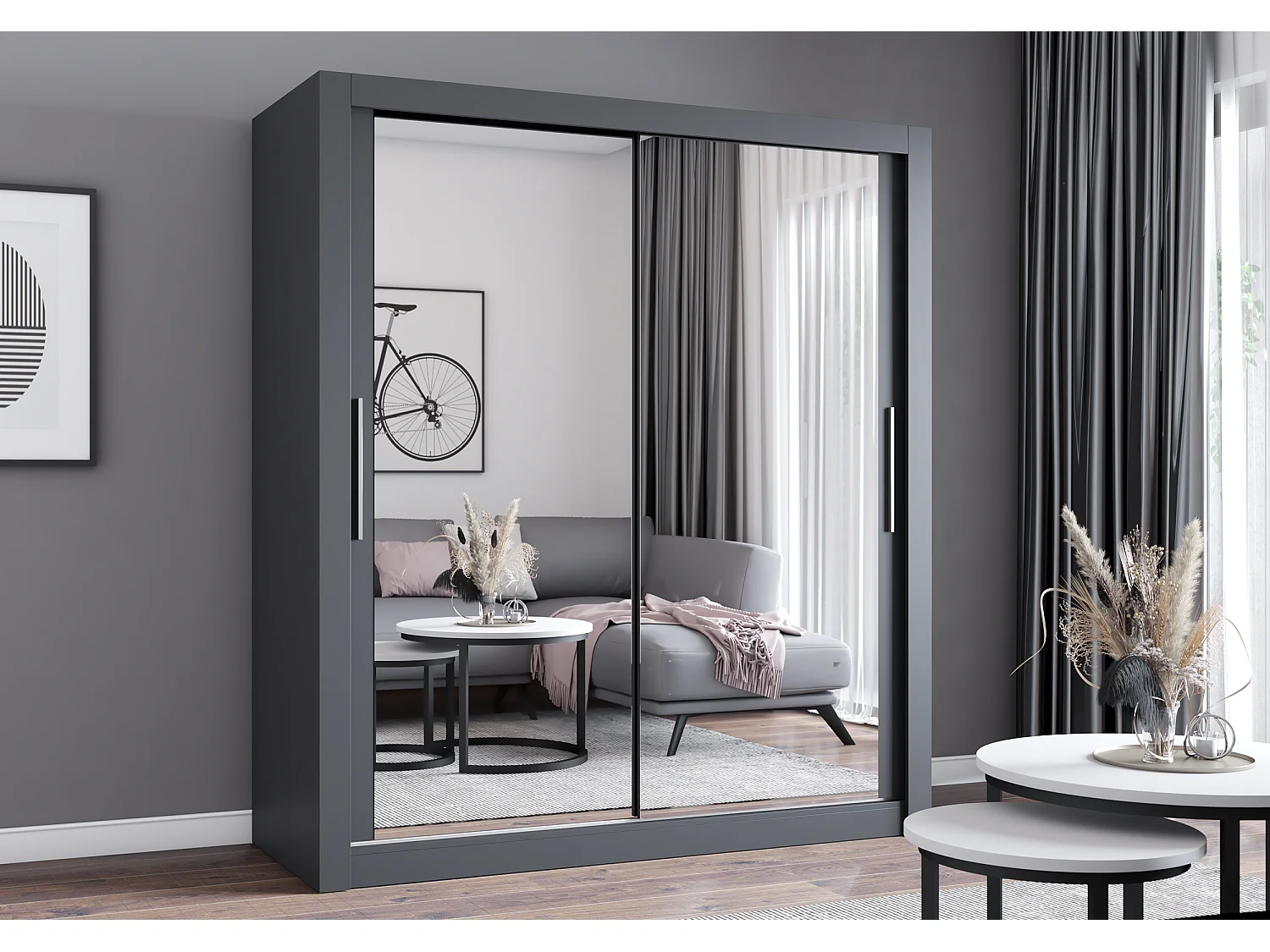 Armoire Miro 180 cm avec miroir - Gris