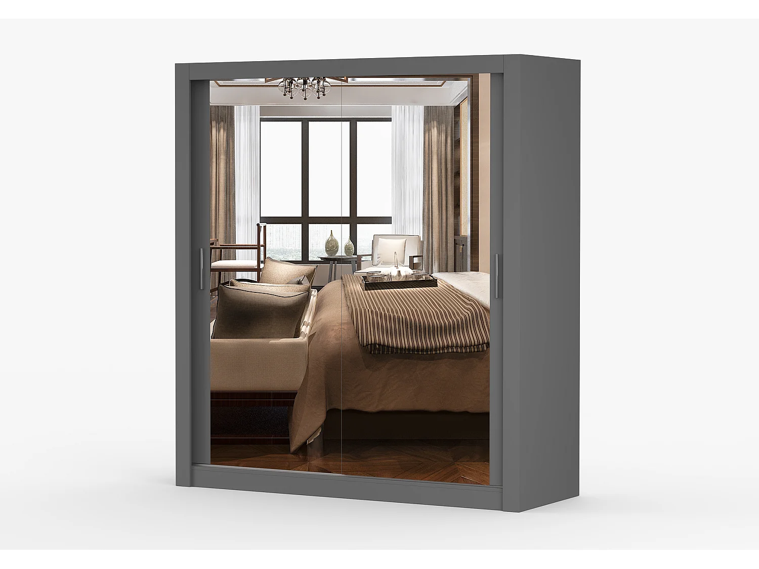 Armoire Miro 180 cm avec miroir - Gris