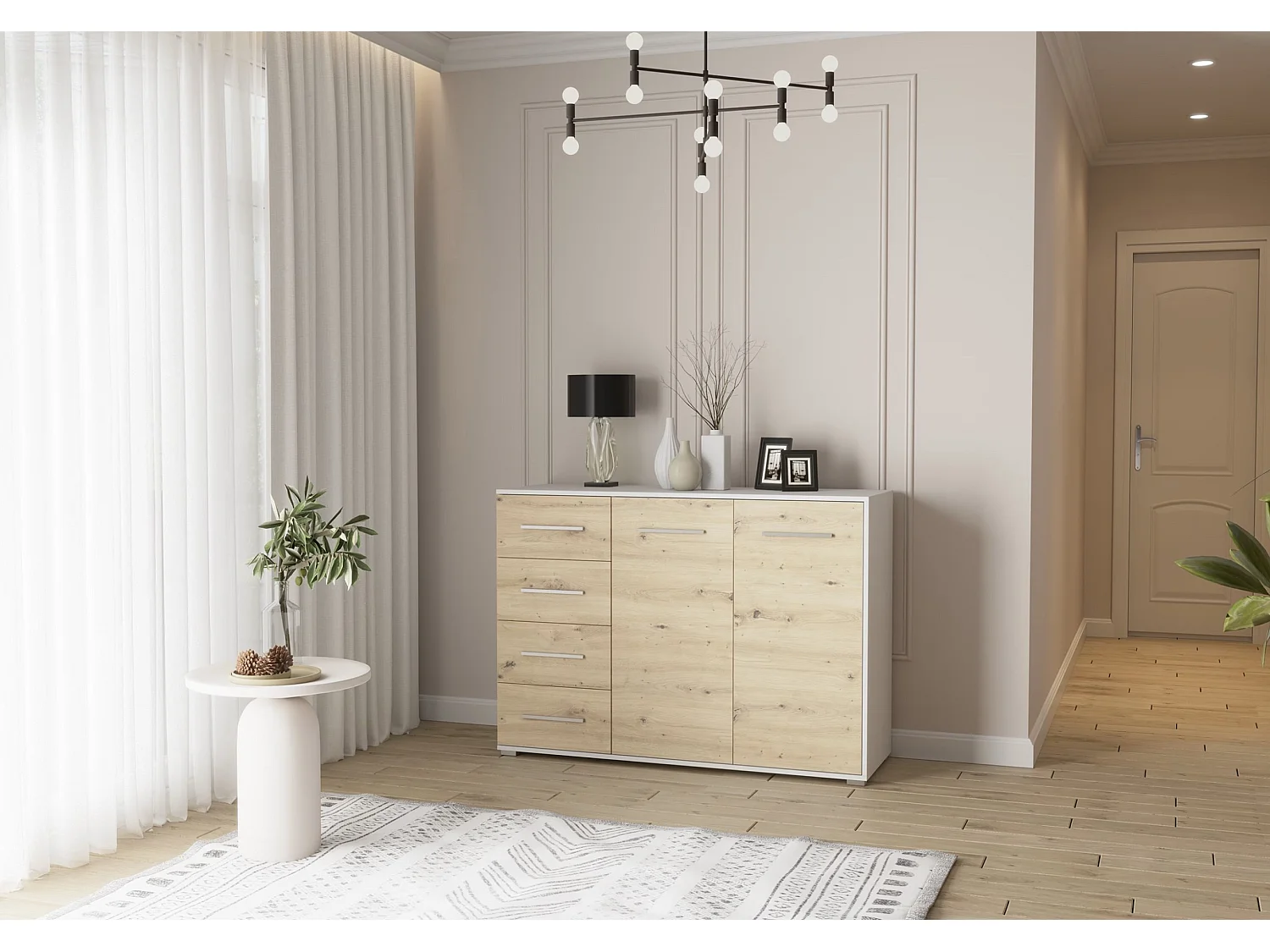 Buffet - Commode Ilario III 135 cm - Aspect mat - Blanc - Artisan