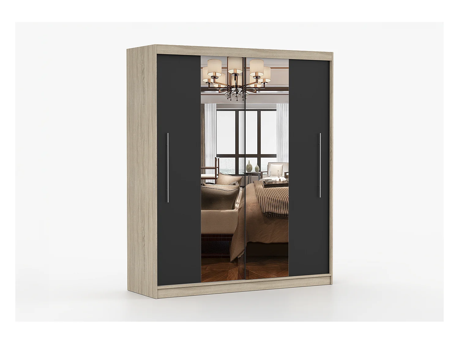 Armoire Eireen I 203 cm avec miroir - Chêne - Noir