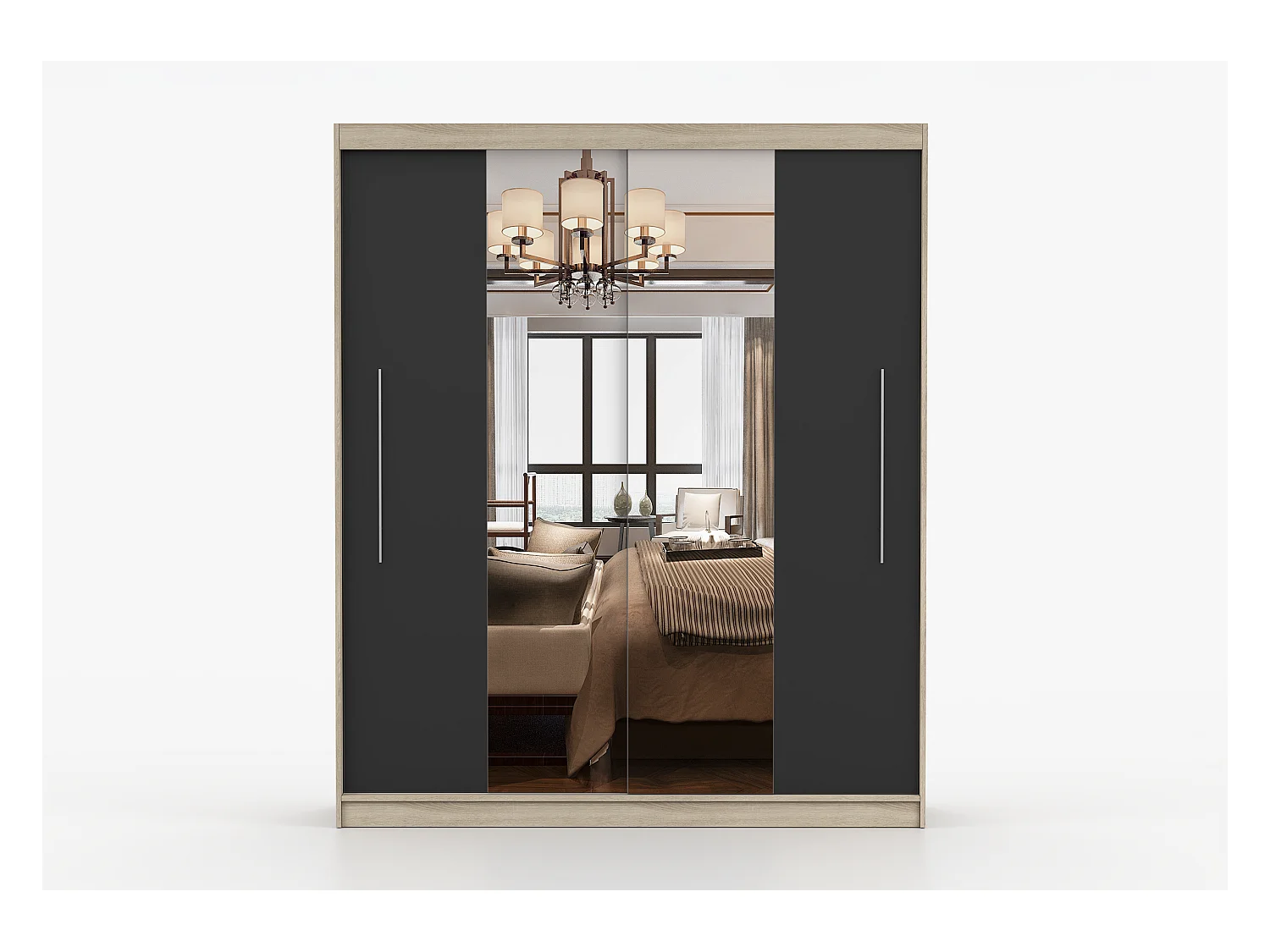 Armoire Eireen I 203 cm avec miroir - Chêne - Noir