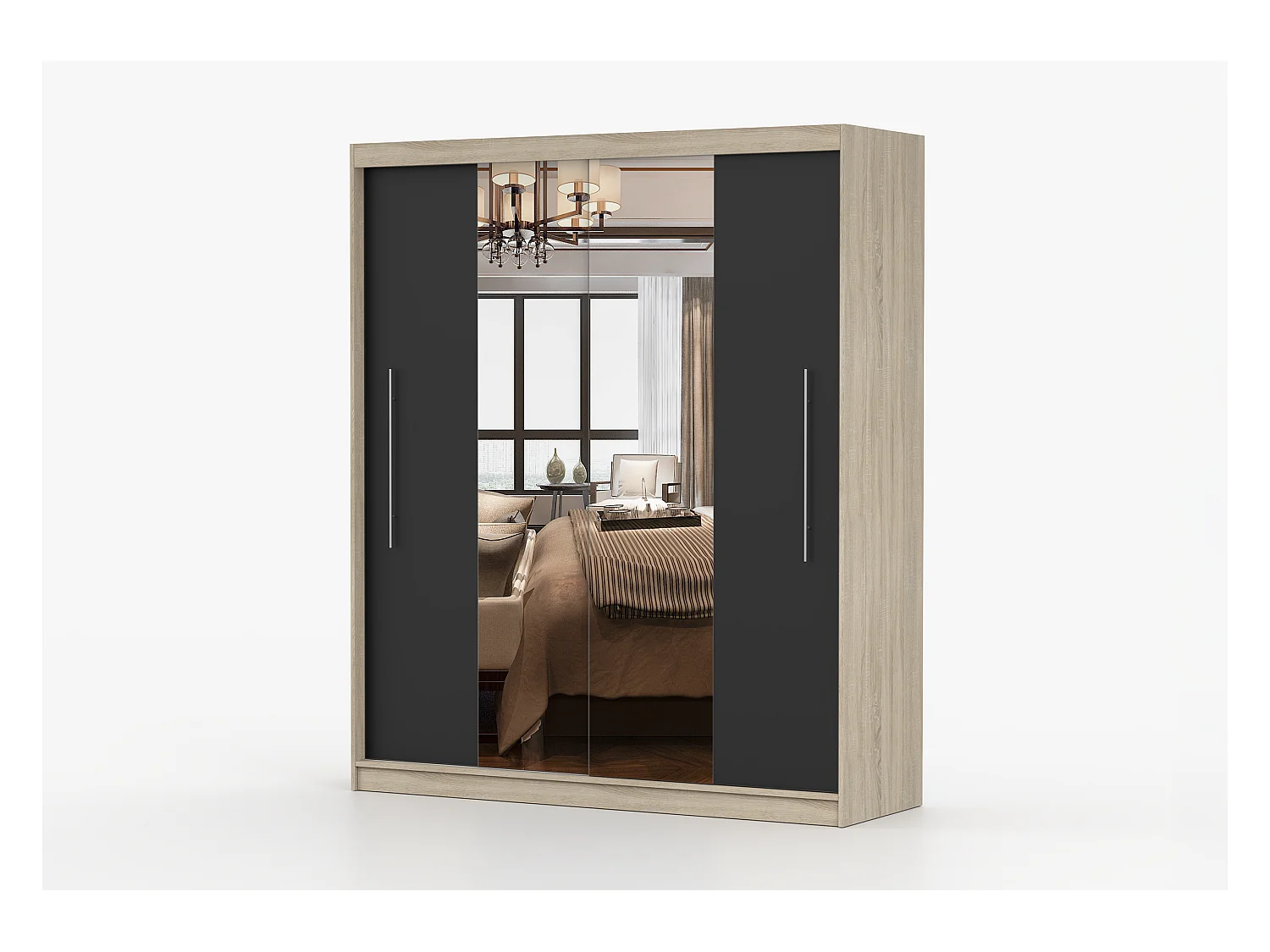 Armoire Eireen I 203 cm avec miroir - Chêne - Noir