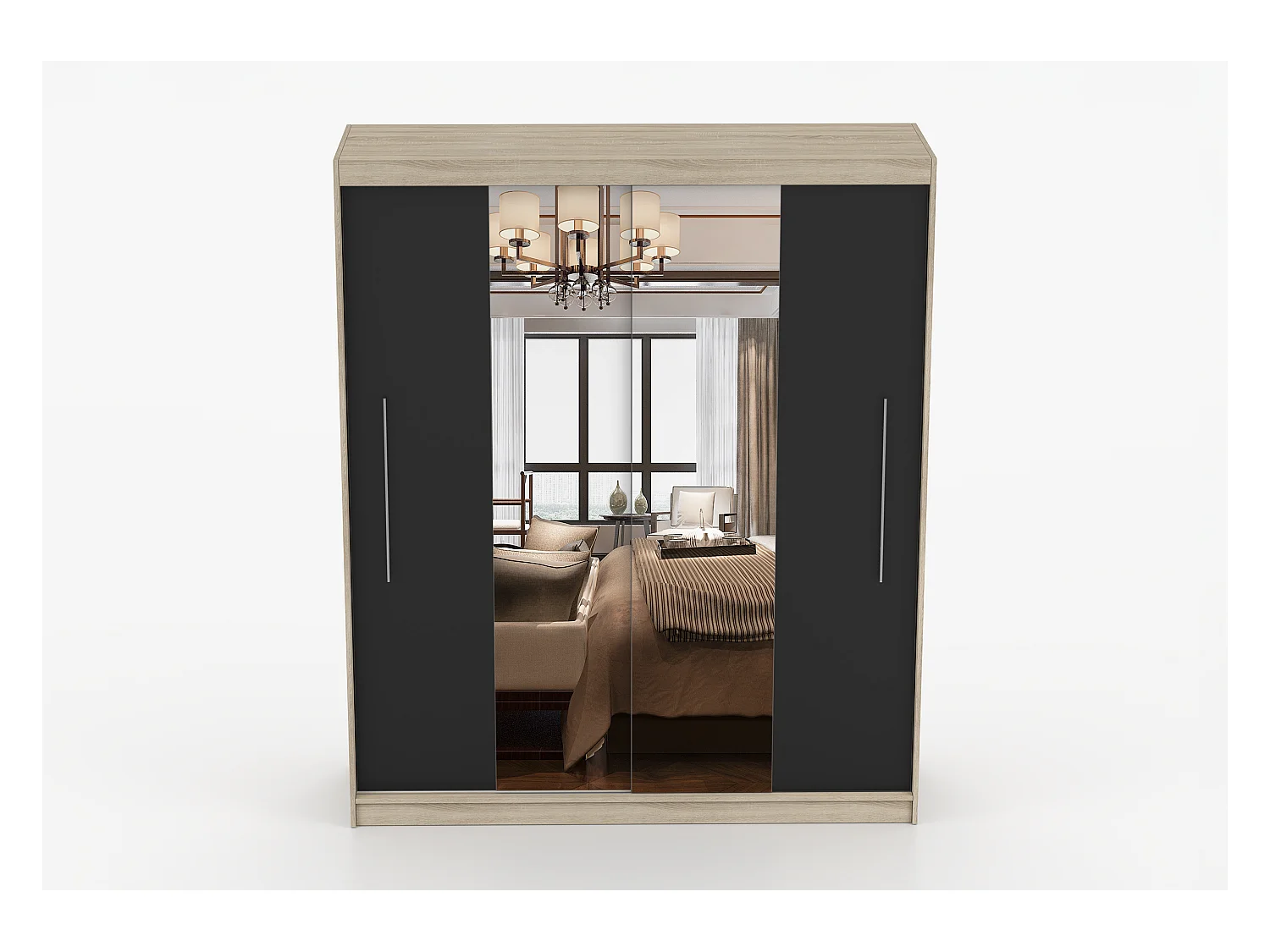 Armoire Eireen I 203 cm avec miroir - Chêne - Noir