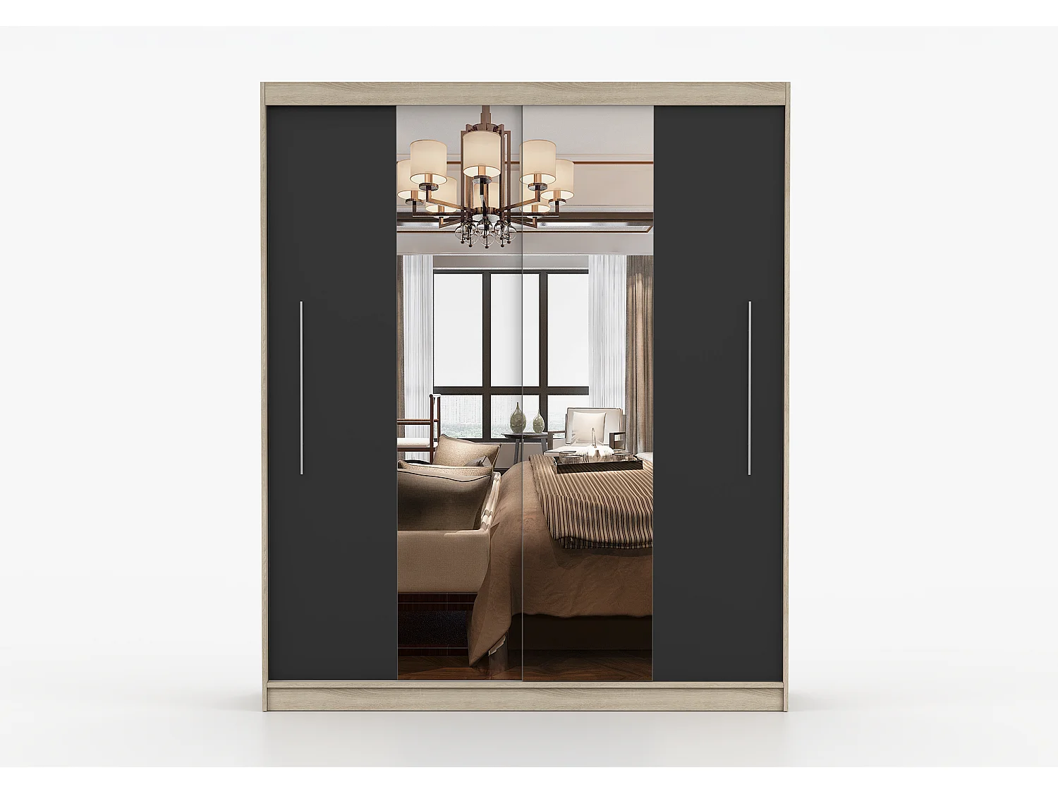 Armoire Eireen I 203 cm avec miroir - Chêne - Noir