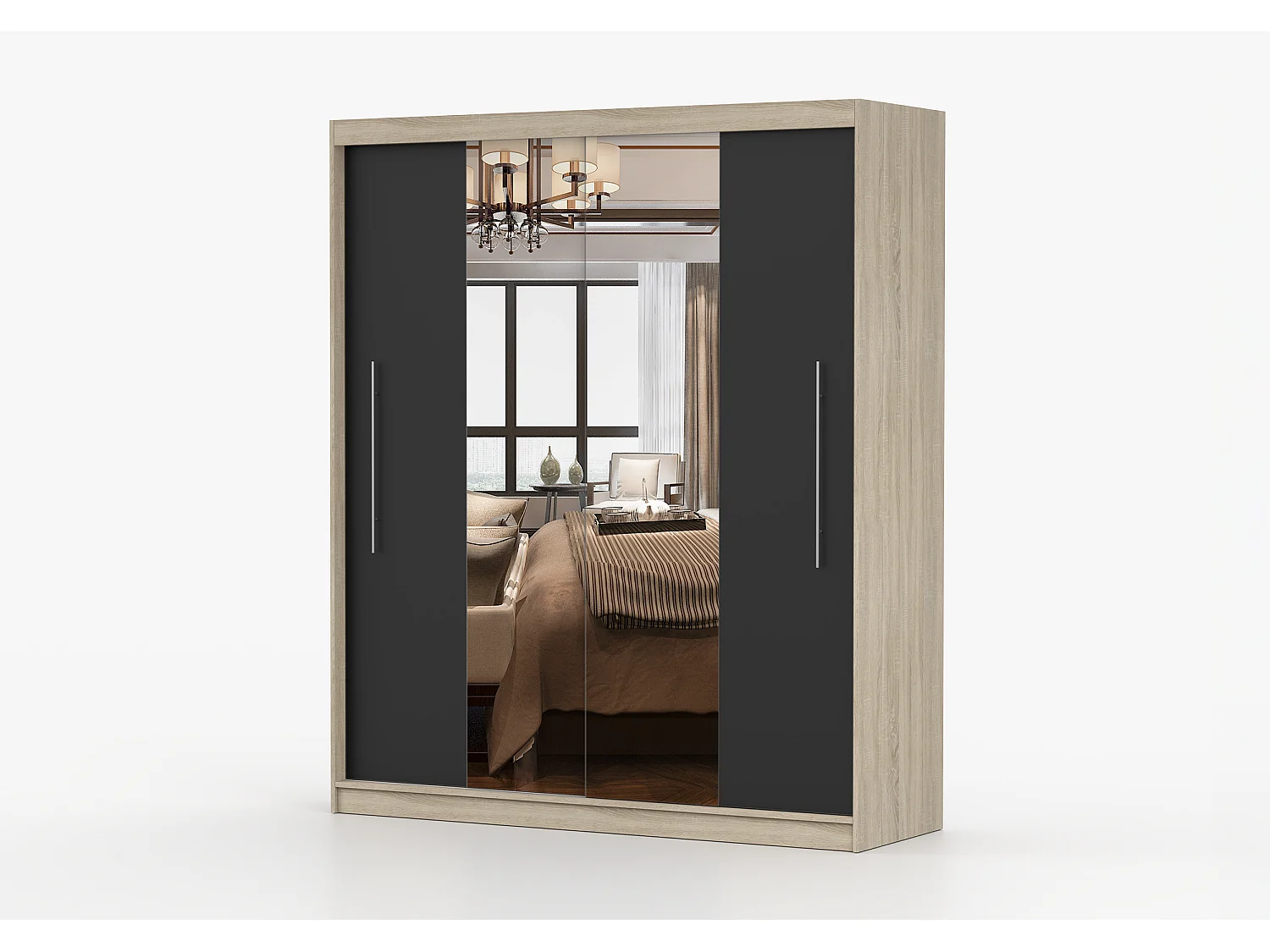 Armoire Eireen I 203 cm avec miroir - Chêne - Noir