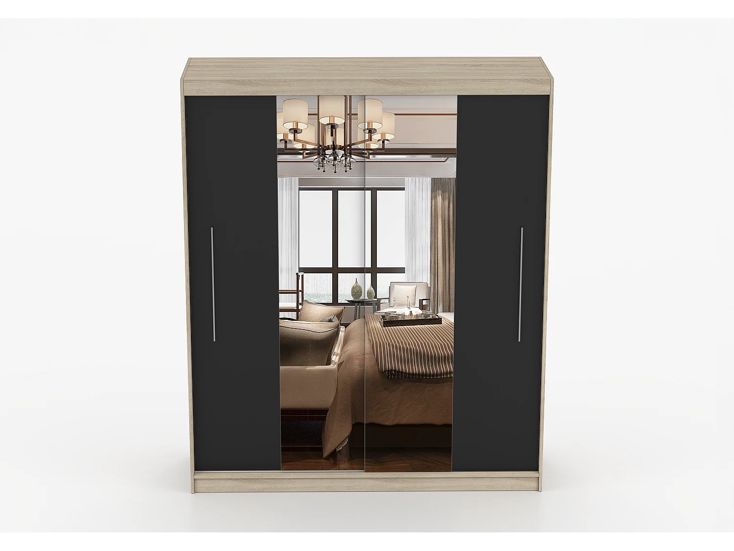 Armoire Eireen I 203 cm avec miroir - Chêne - Noir