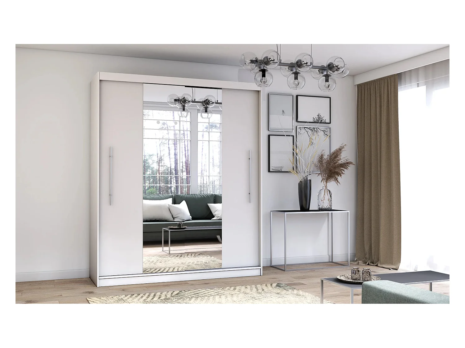 Armoire Eireen I 203 cm avec miroir - Blanc