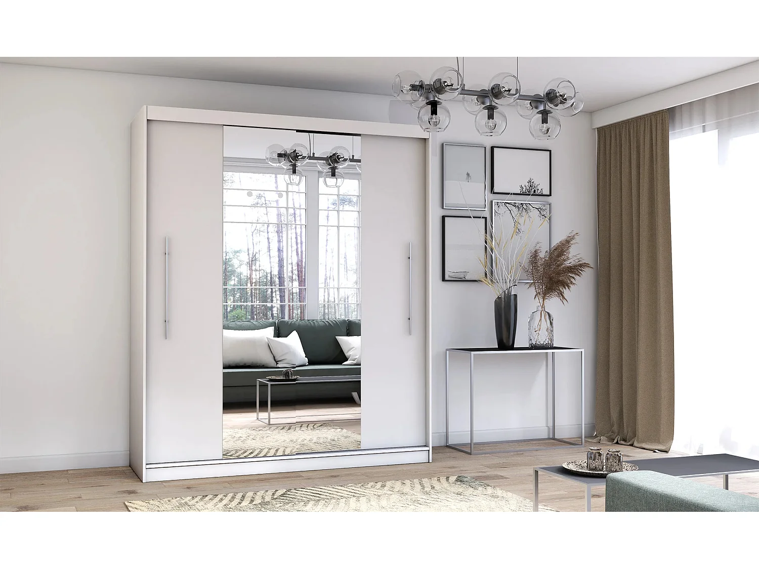 Armoire Eireen I 203 cm avec miroir - Blanc