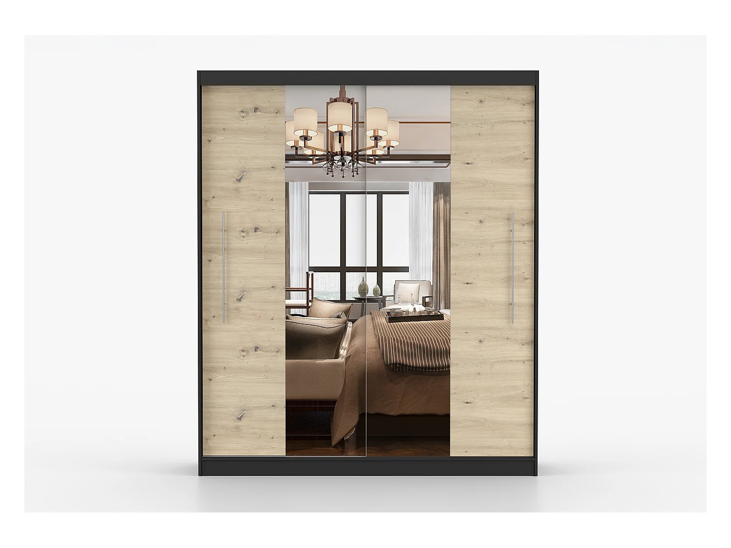 Armoire Althéa 203 cm avec miroir - Noir - Effet bois