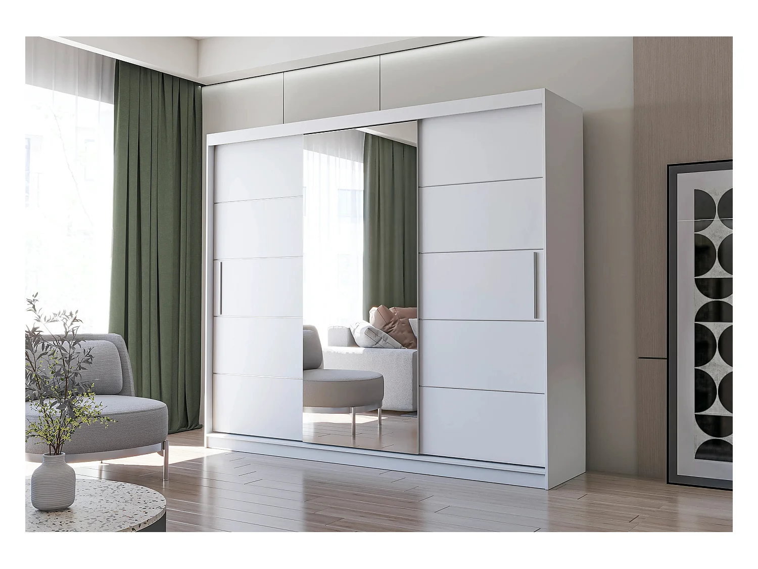 Armoire Théana avec miroir 250 cm - Blanc