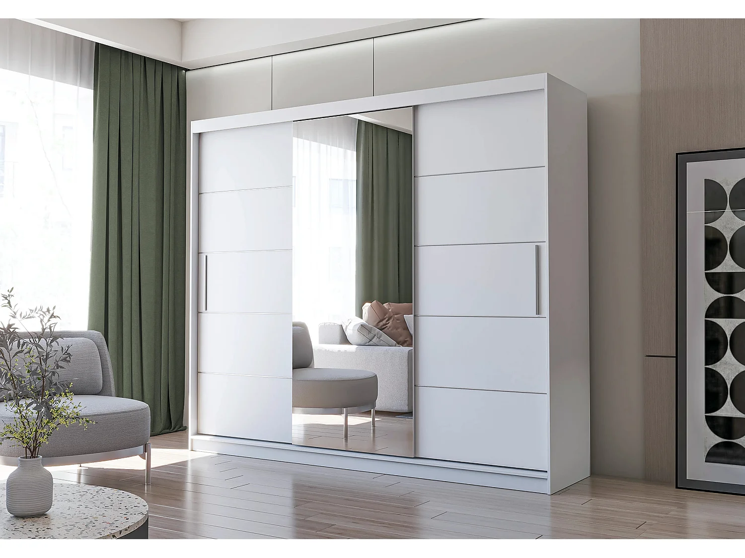 Armoire Théana avec miroir 250 cm - Blanc