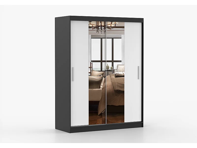 Armoire Aenora 150 cm avec miroir - Noir - Blanc