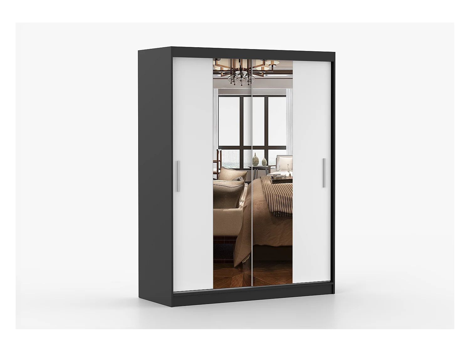 Armoire Aenora 150 cm avec miroir - Noir - Blanc