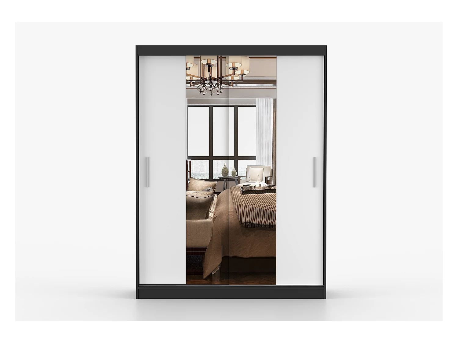 Armoire Aenora 150 cm avec miroir - Noir - Blanc