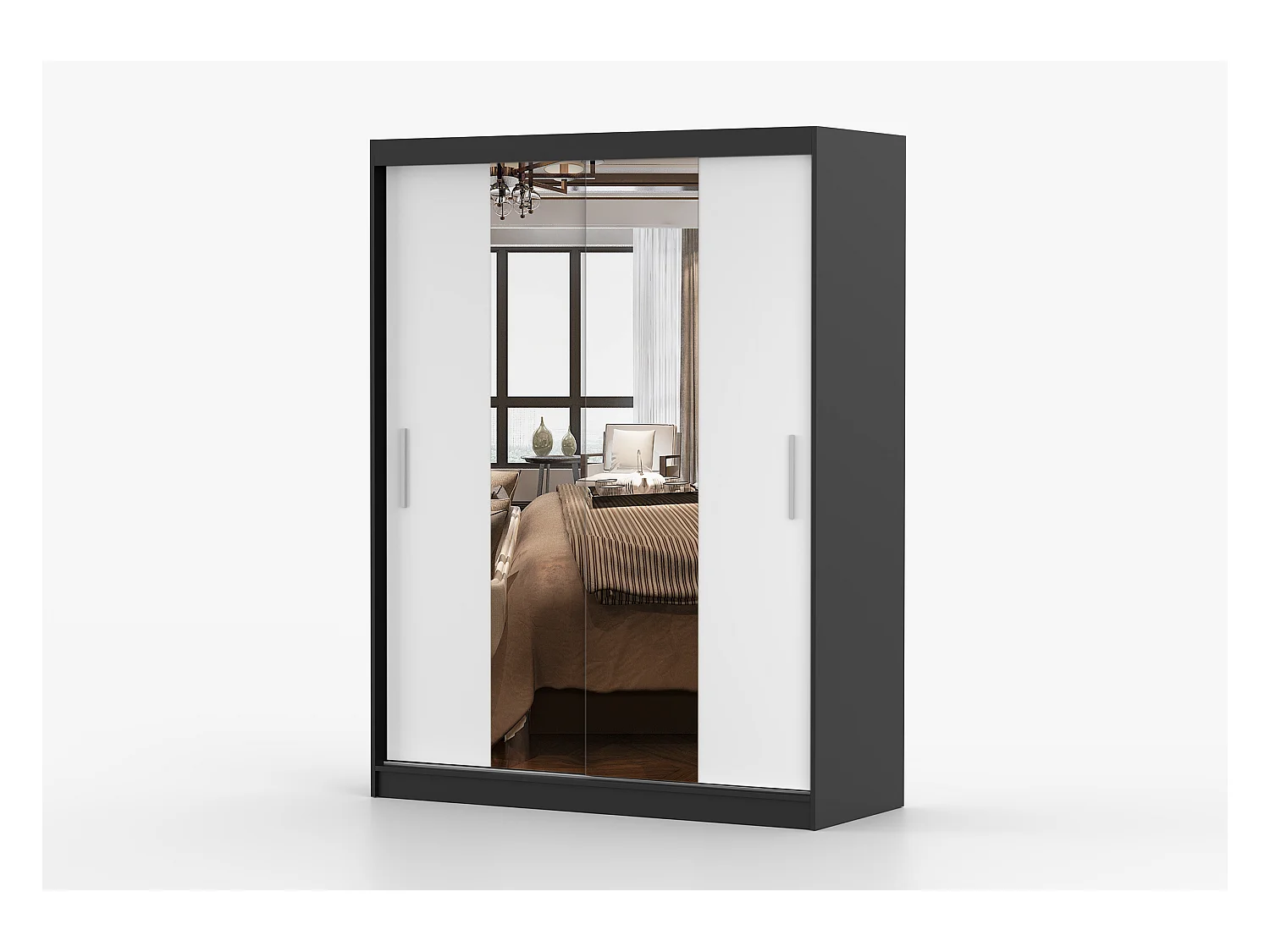 Armoire Aenora 150 cm avec miroir - Noir - Blanc