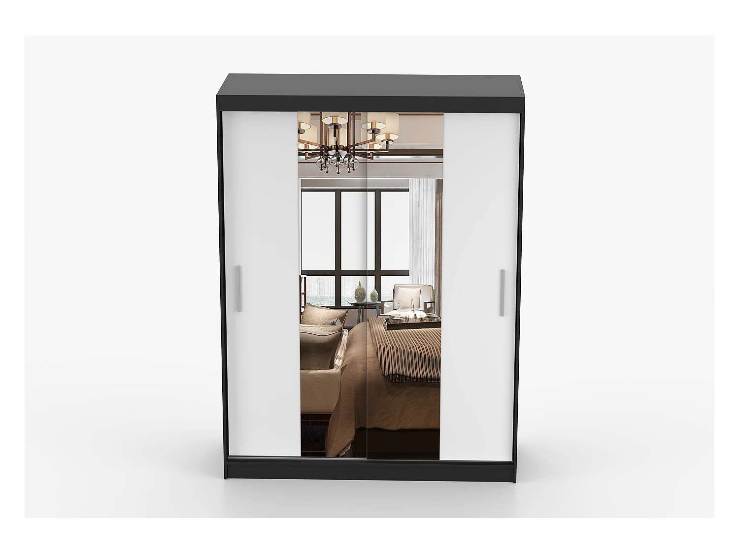Armoire Aenora 150 cm avec miroir - Noir - Blanc