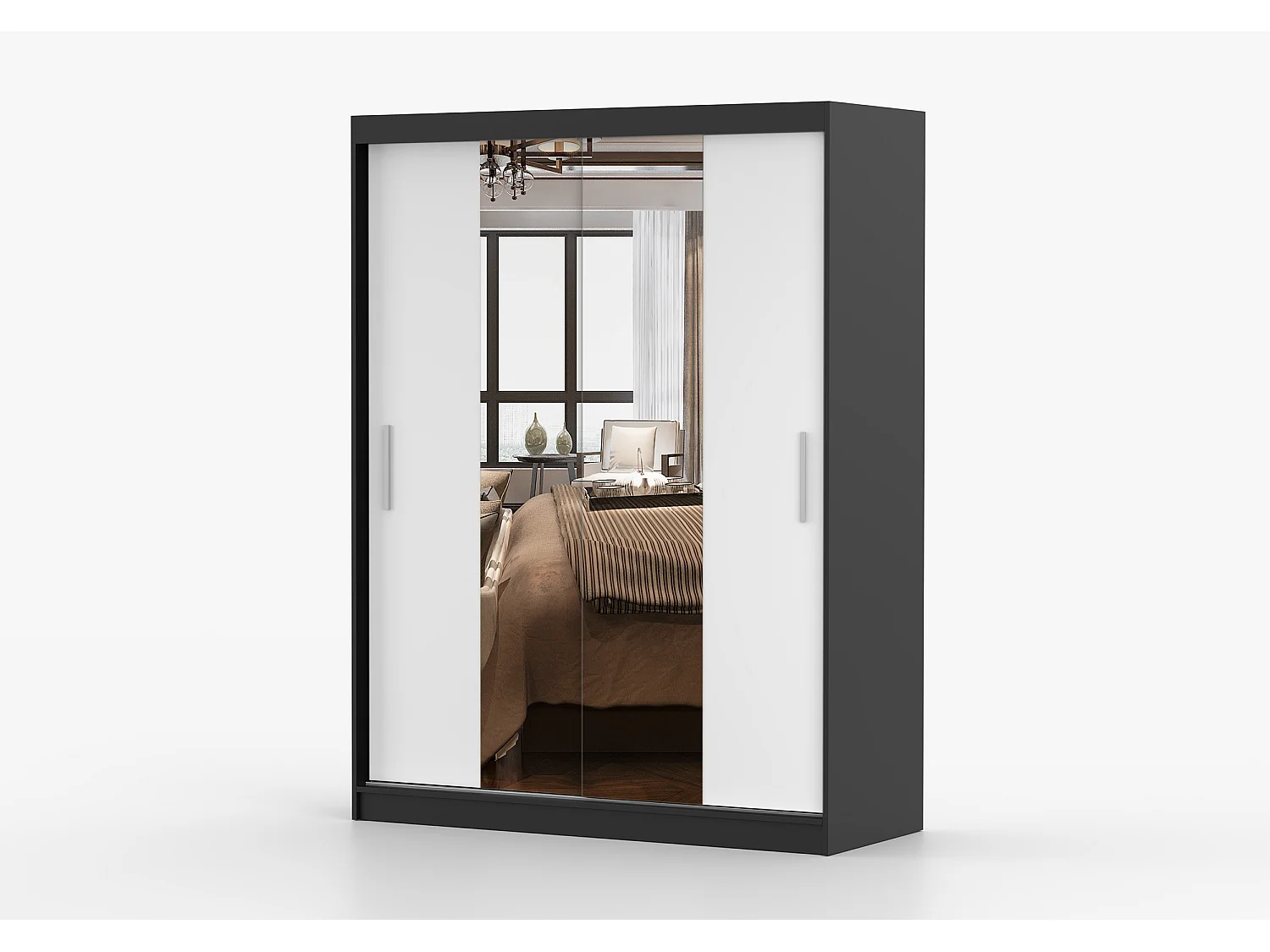 Armoire Aenora 150 cm avec miroir - Noir - Blanc
