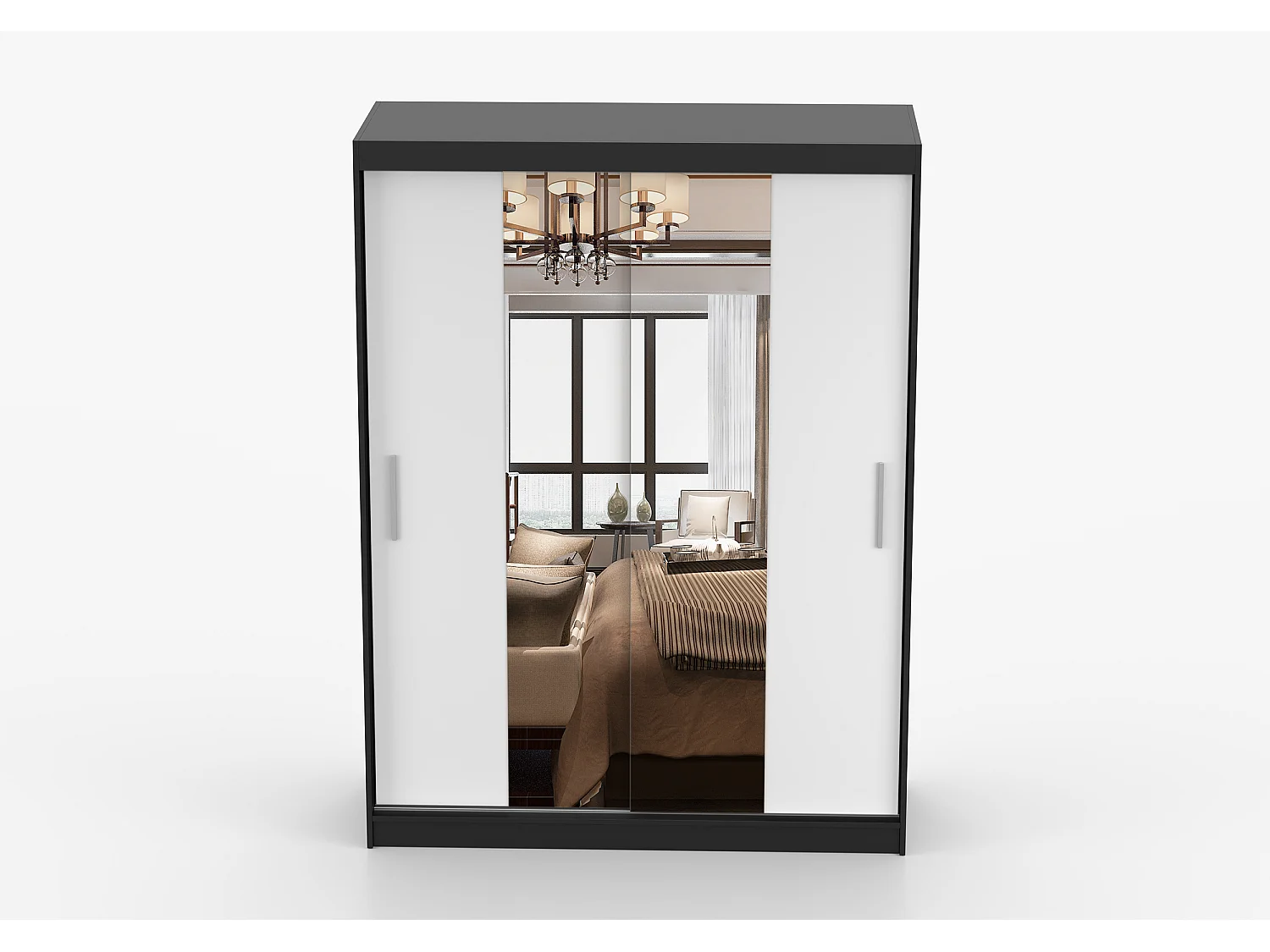 Armoire Aenora 150 cm avec miroir - Noir - Blanc