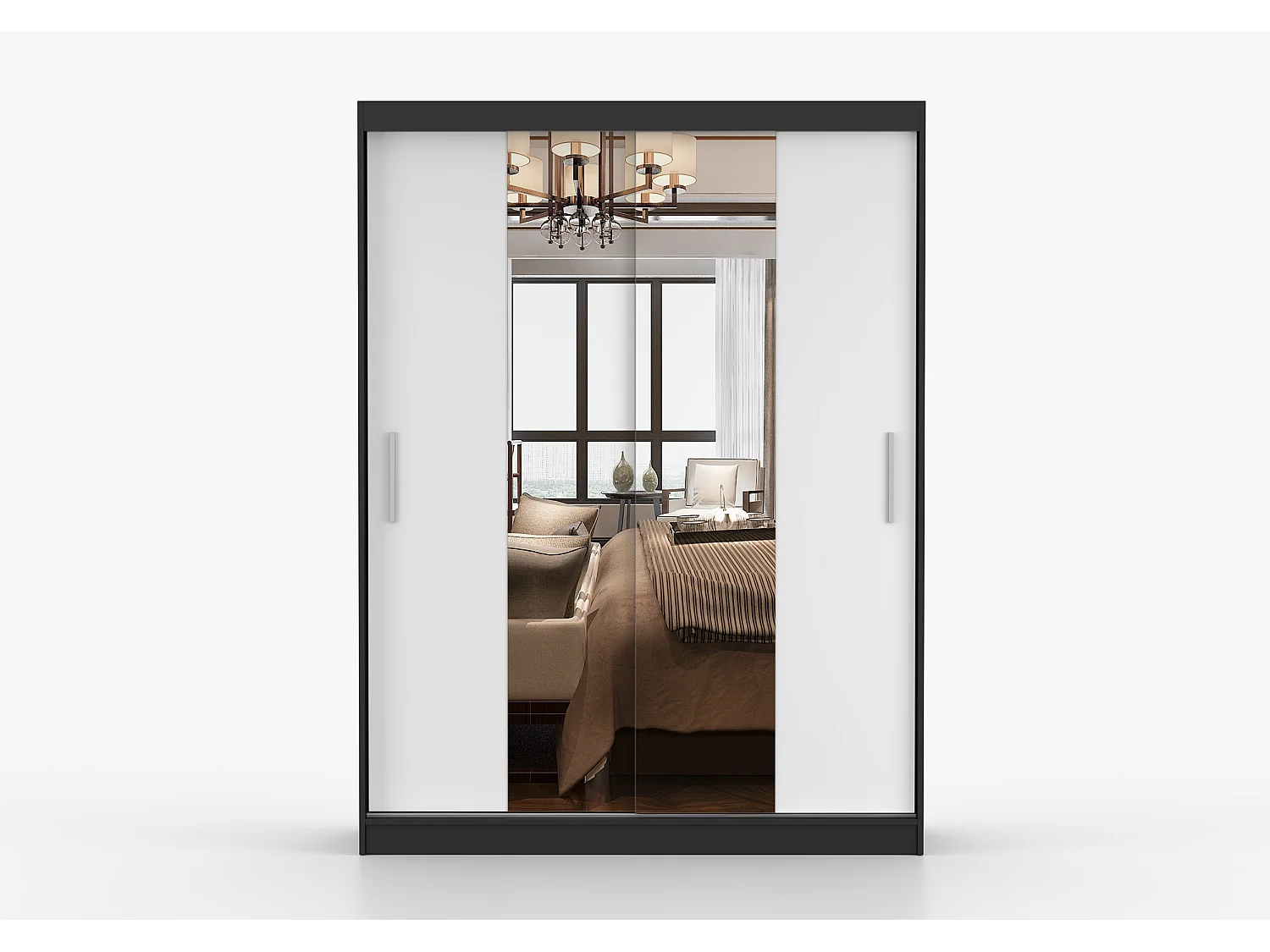 Armoire Aenora 150 cm avec miroir - Noir - Blanc