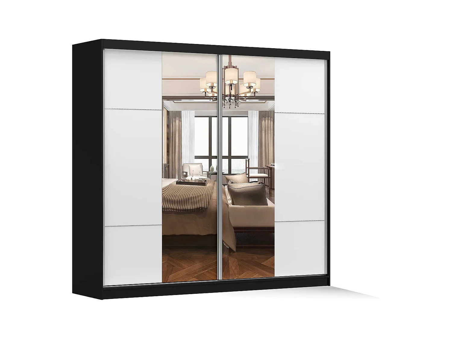 Armoire Azénor 233 cm avec miroir - Noir - Blanc