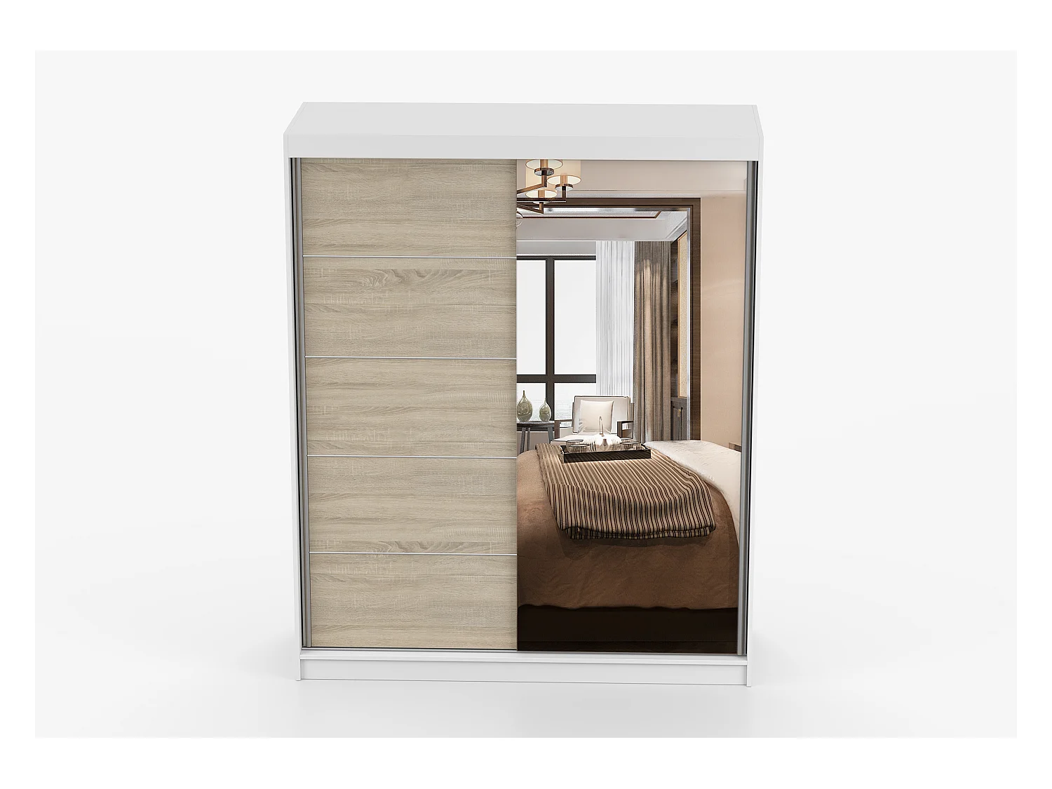 Armoire Ondine 160 cm avec miroir - Blanc - Chêne