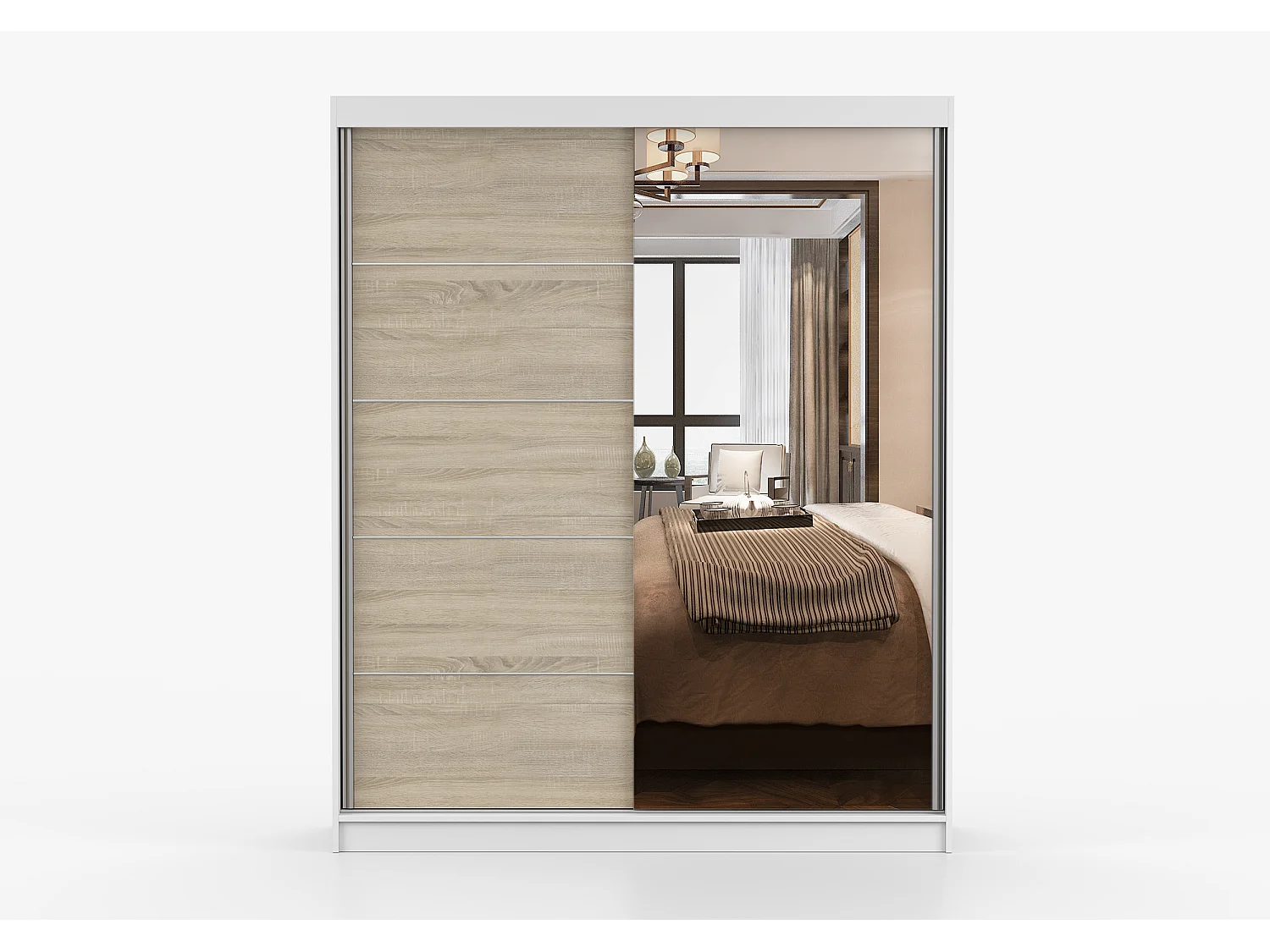 Armoire Ondine 160 cm avec miroir - Blanc - Chêne