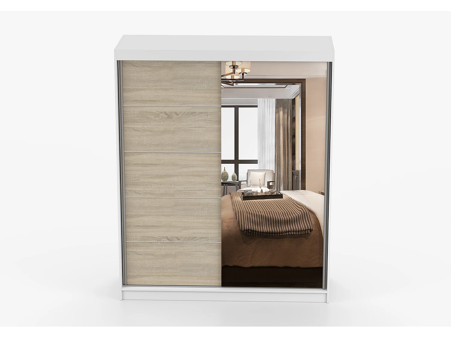 Armoire Ondine 160 cm avec miroir - Blanc - Chêne