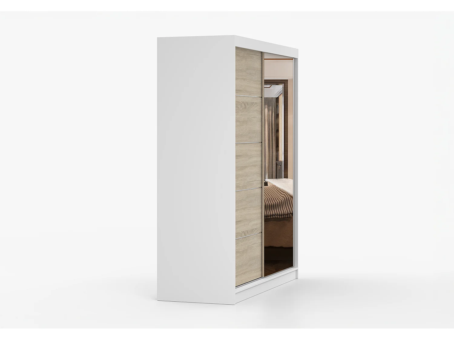 Armoire Ondine 160 cm avec miroir - Blanc - Chêne
