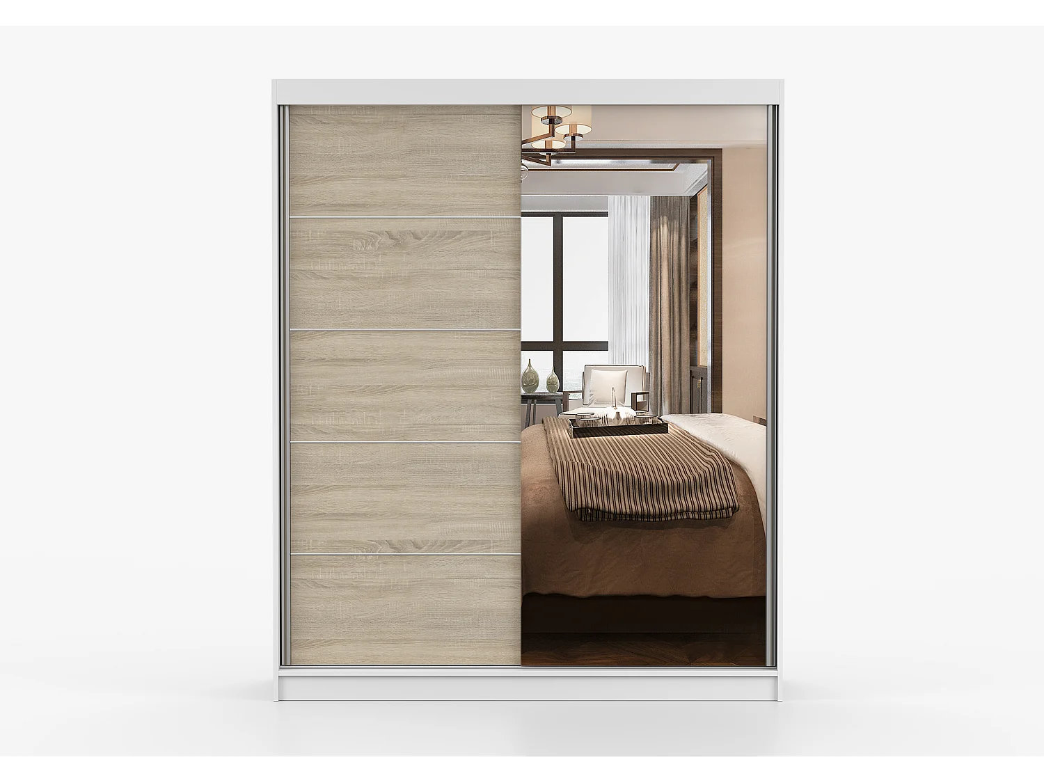 Armoire Ondine 160 cm avec miroir - Blanc - Chêne