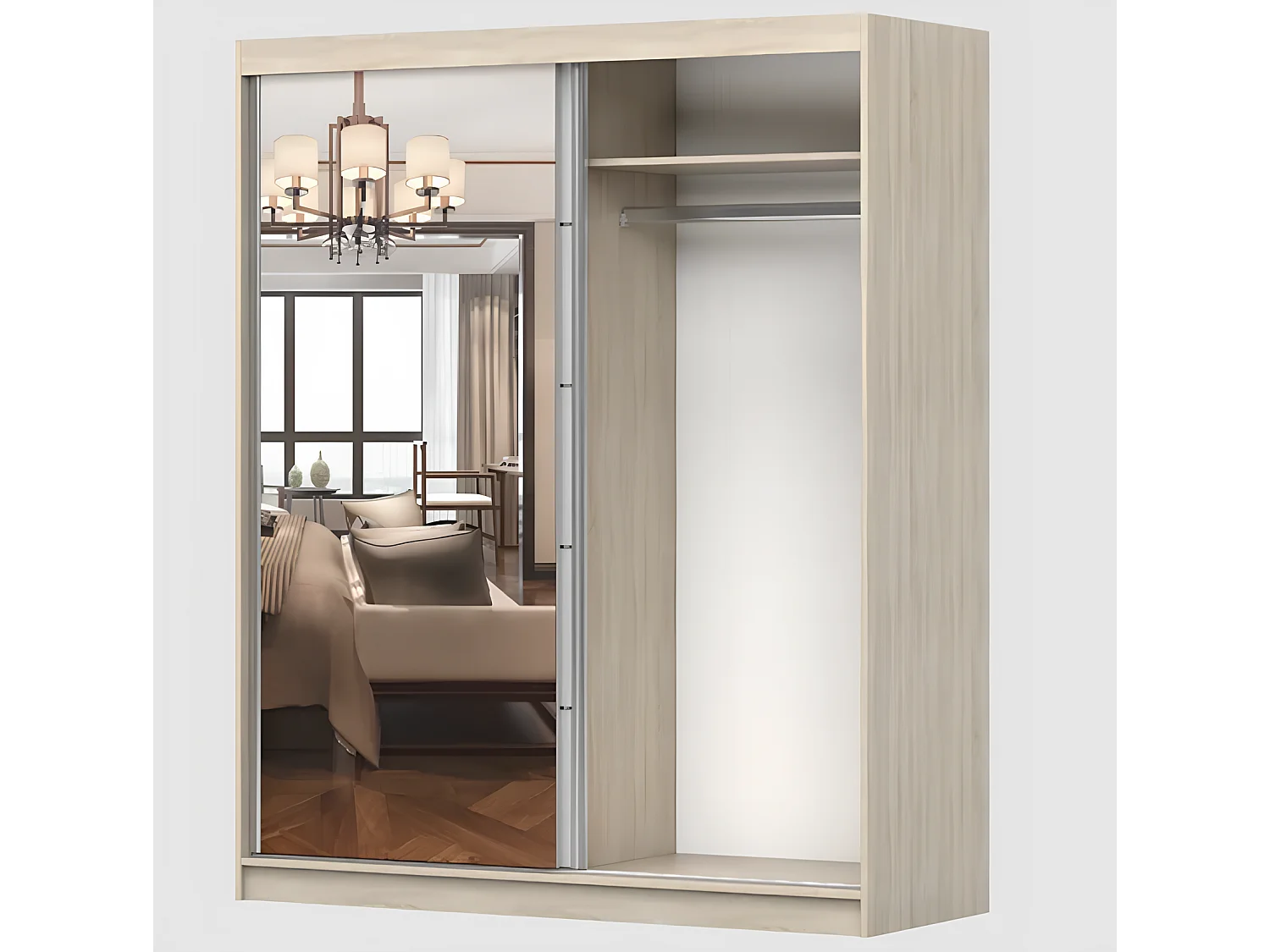 Armoire Ondine 160 cm avec miroir - Blanc - Chêne