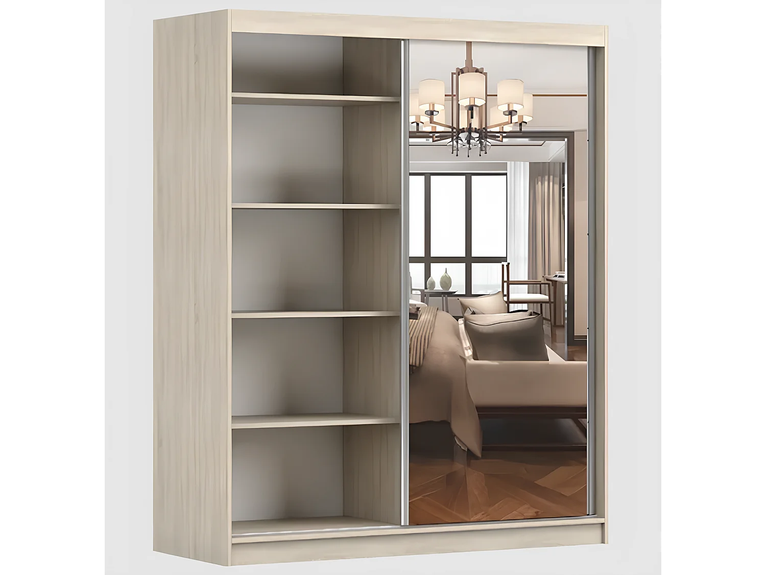 Armoire Ondine 160 cm avec miroir - Blanc - Chêne