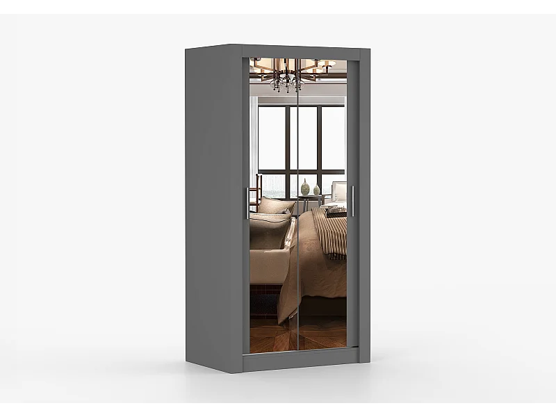 Armoire Moira 100 cm avec miroir - Gris