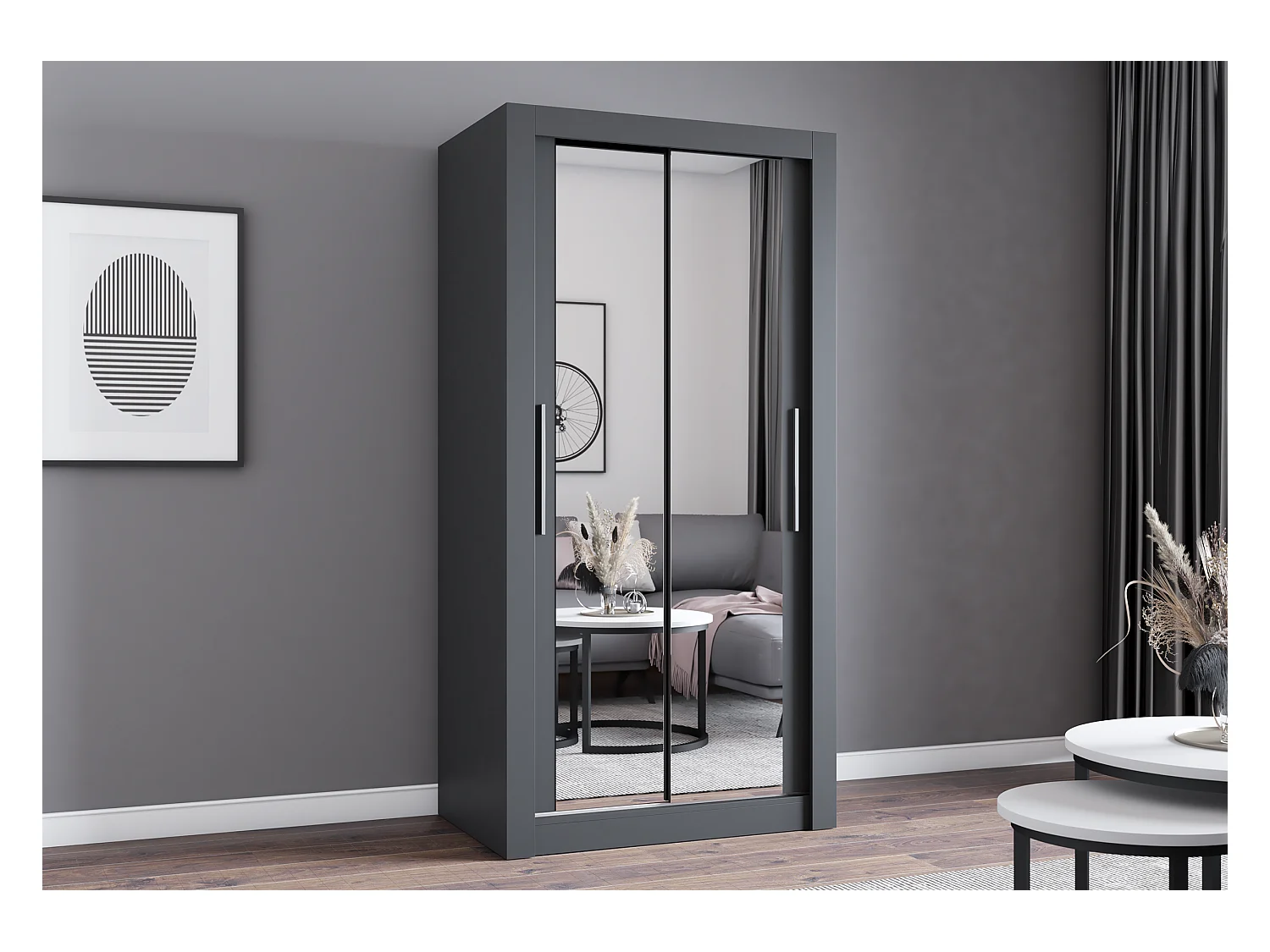 Armoire Moira 100 cm avec miroir - Gris