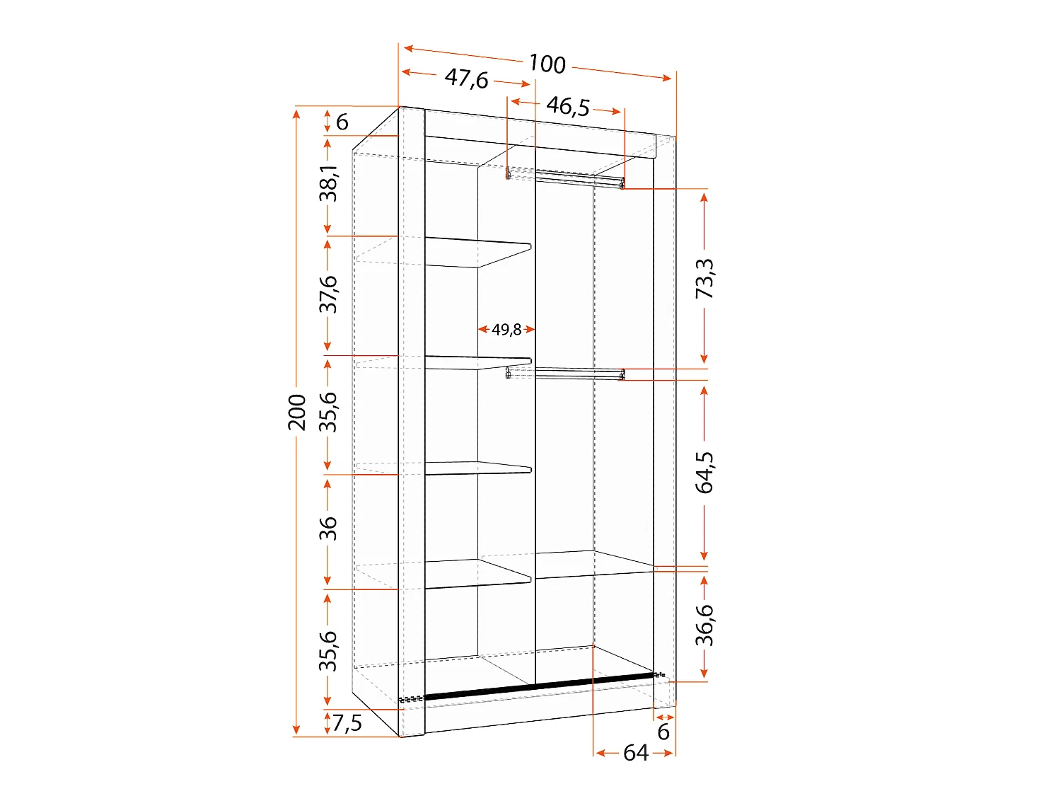 Armoire Moira 100 cm avec miroir - Gris