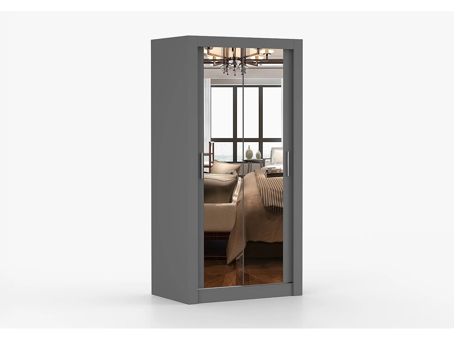 Armoire Moira 100 cm avec miroir - Gris