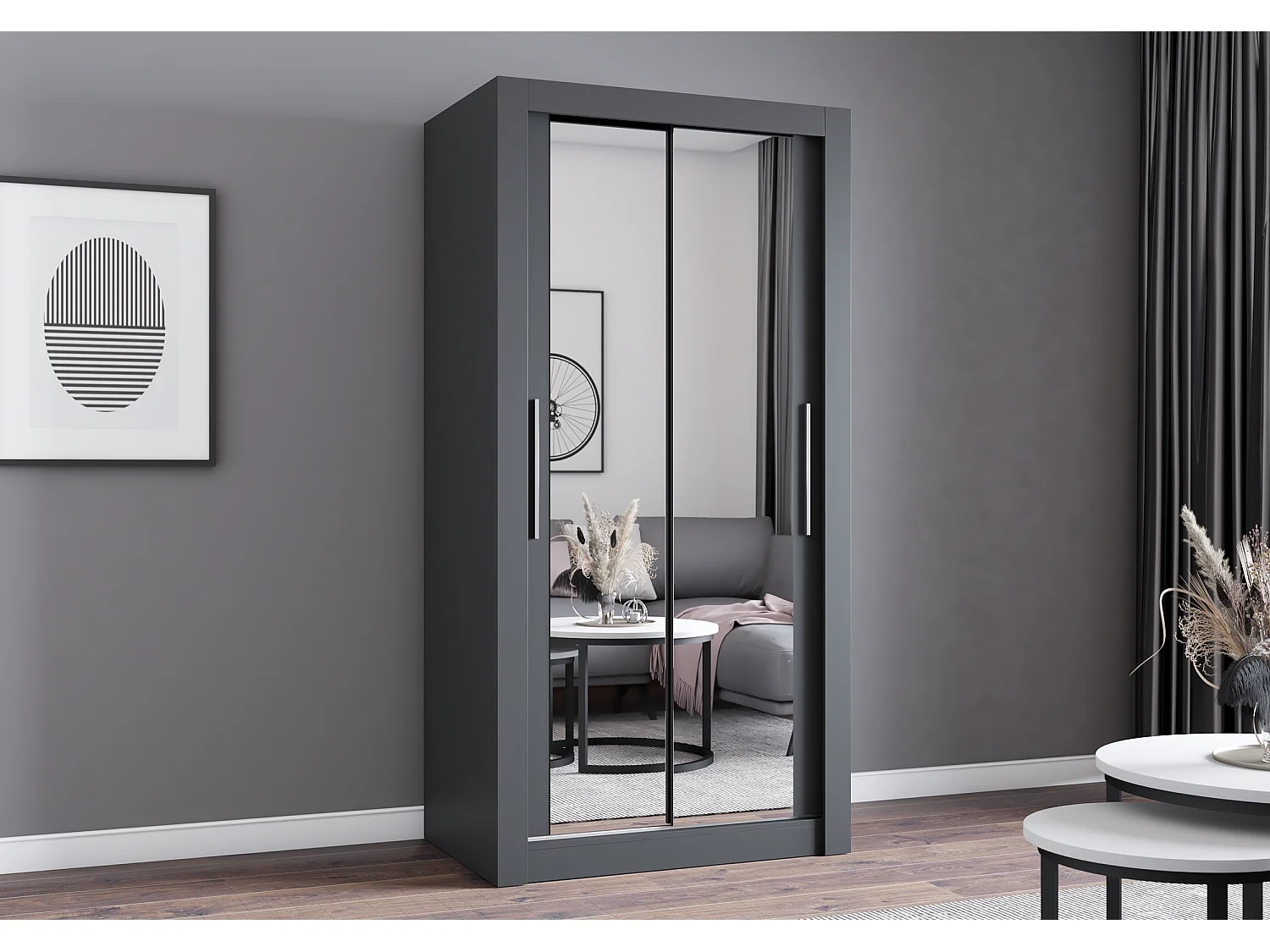Armoire Moira 100 cm avec miroir - Gris
