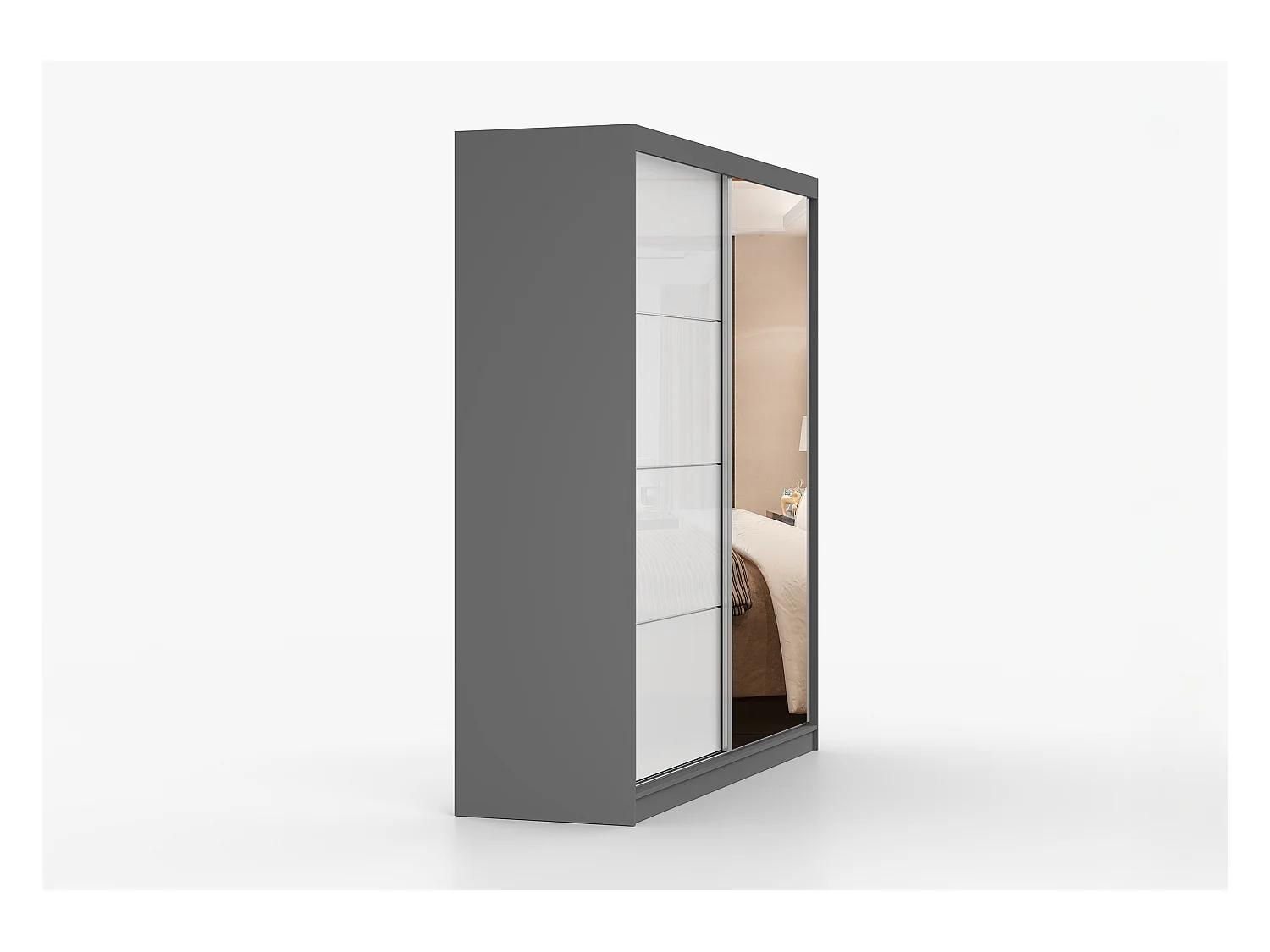 Armoire Daphnéa 233 cm avec miroir - Gris - Blanc