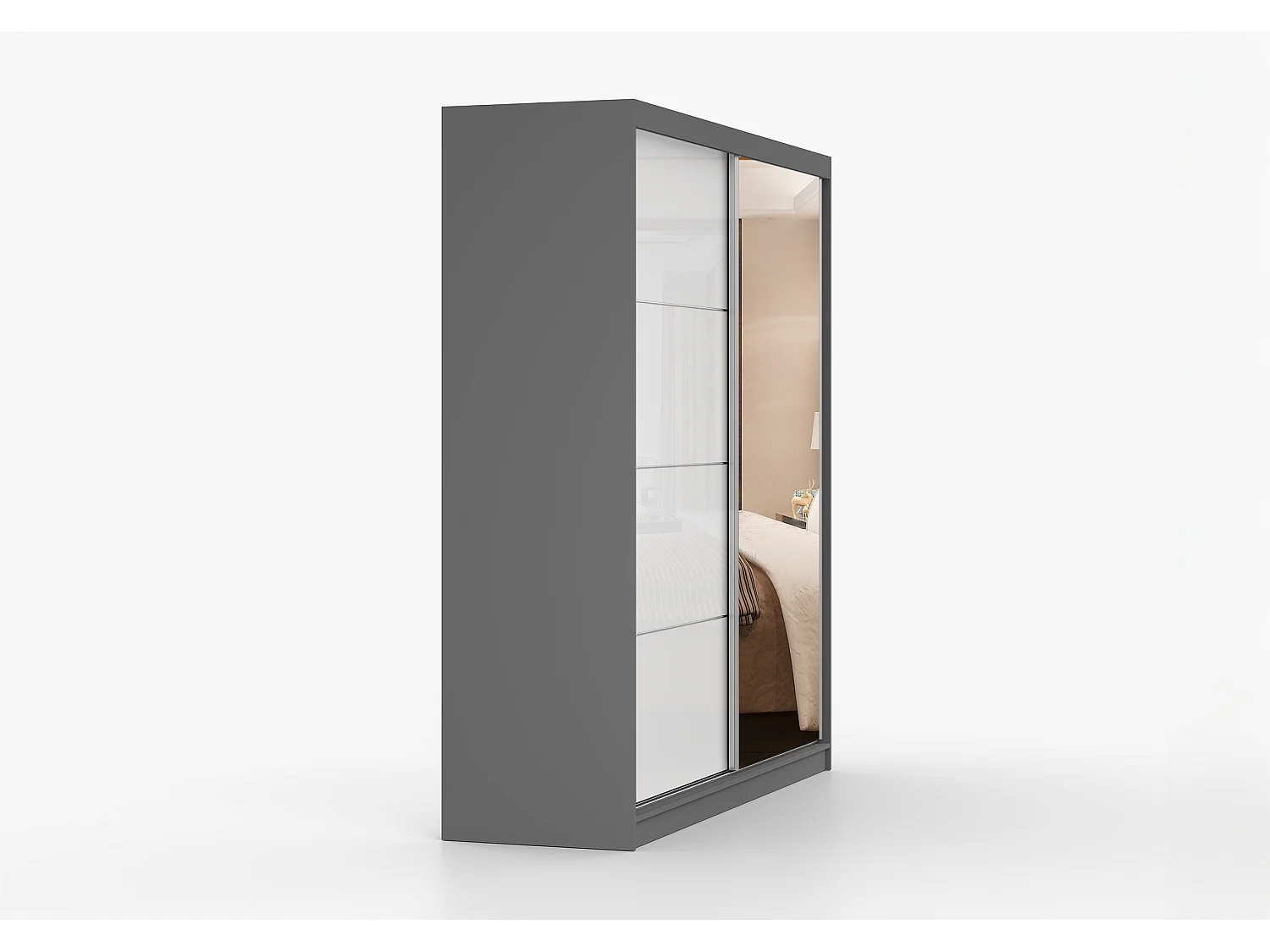 Armoire Daphnéa 233 cm avec miroir - Gris - Blanc