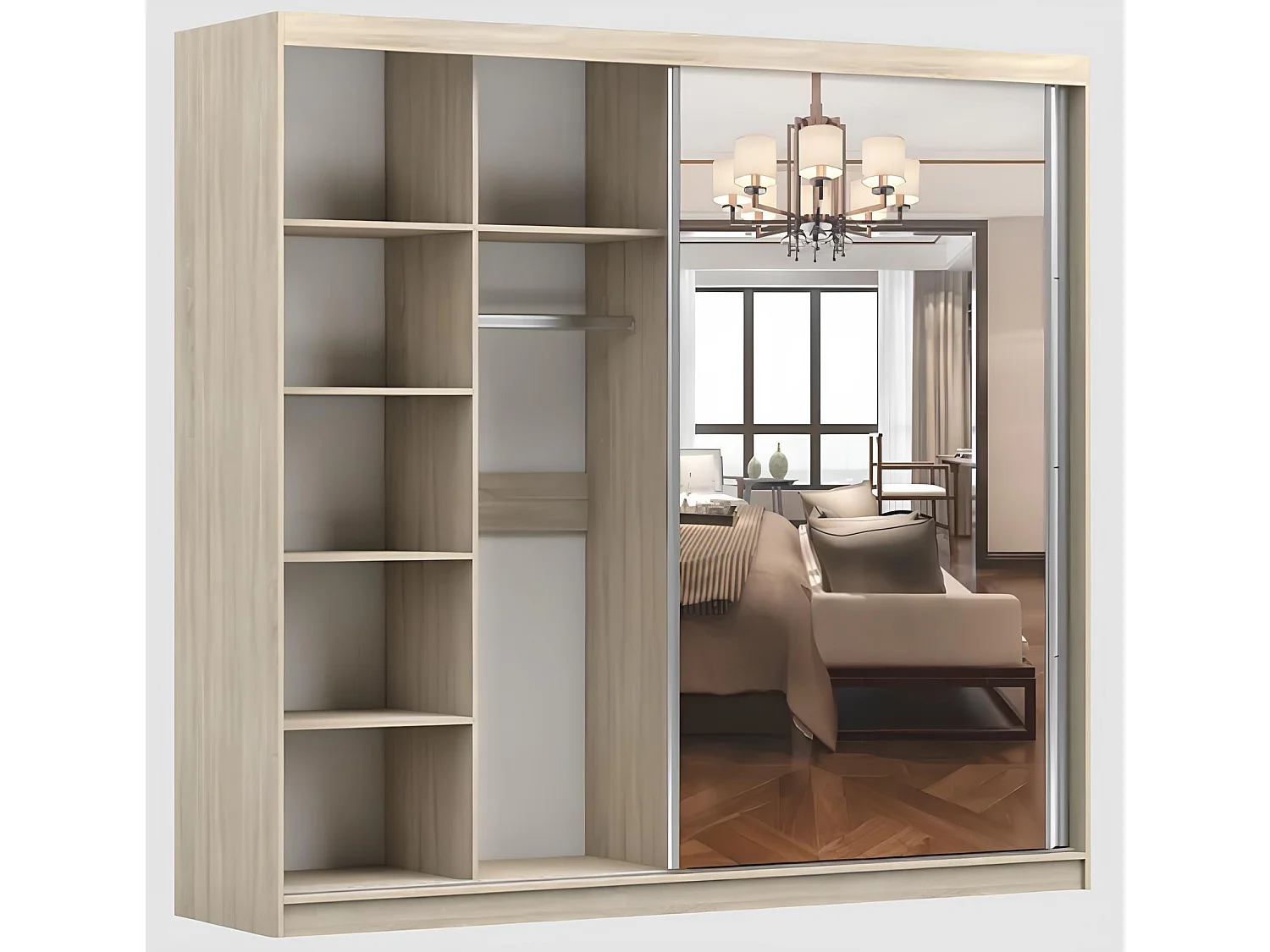 Armoire Daphnéa 233 cm avec miroir - Gris - Blanc