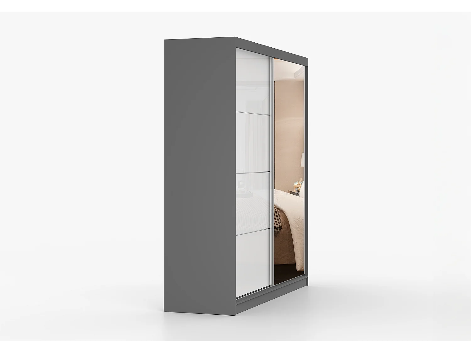 Armoire Daphnéa 233 cm avec miroir - Gris - Blanc