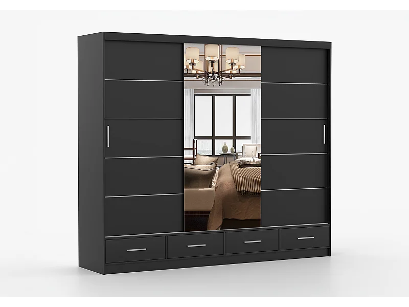 Armoire Silas 250 cm avec miroir - Noir
